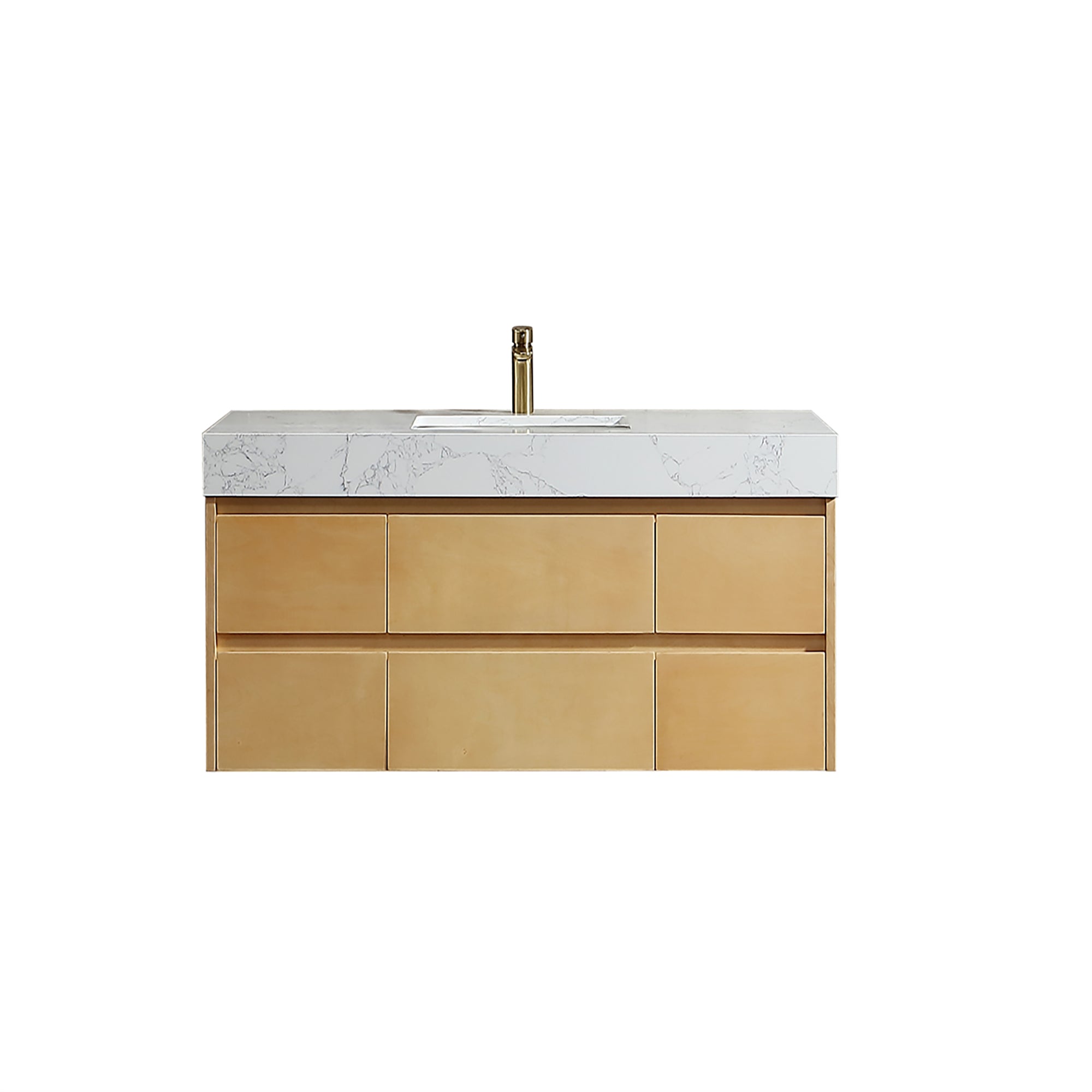 36 Inch Solid Wood Wall-Mounted Bathroom Vanity Set in Maple with Engineered Stone and Ceramic Sink
