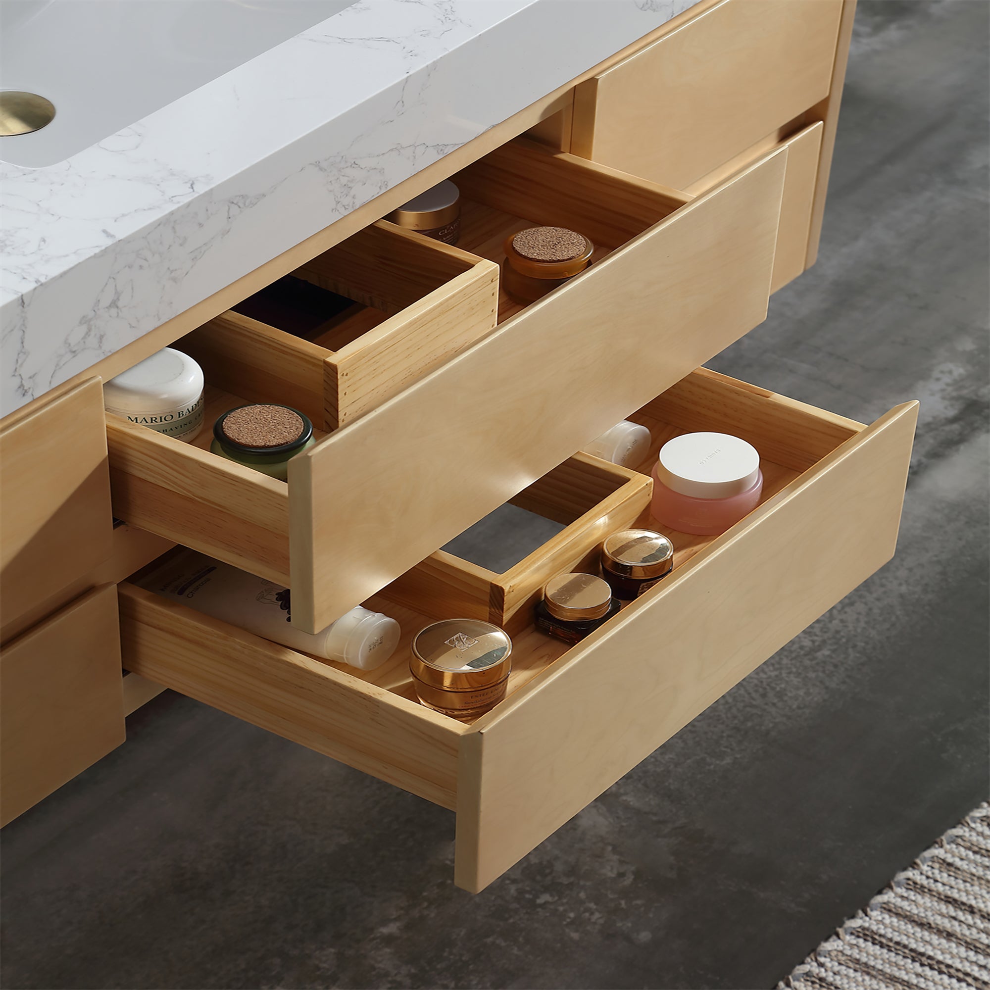36 Inch Solid Wood Wall-Mounted Bathroom Vanity Set in Maple with Engineered Stone and Ceramic Sink