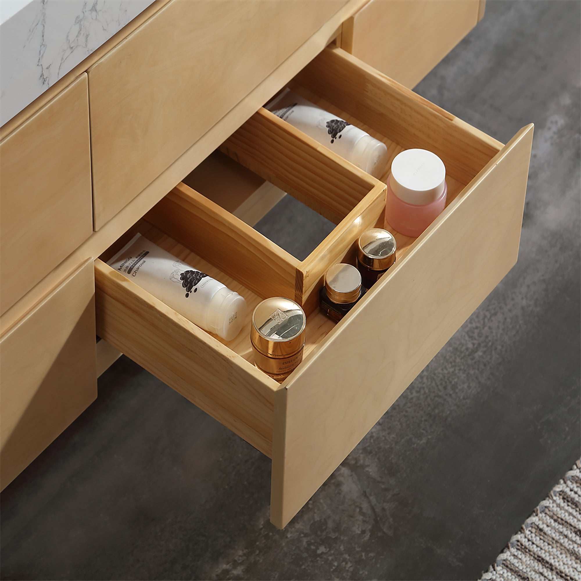 36 Inch Solid Wood Wall-Mounted Bathroom Vanity Set in Maple with Engineered Stone and Ceramic Sink