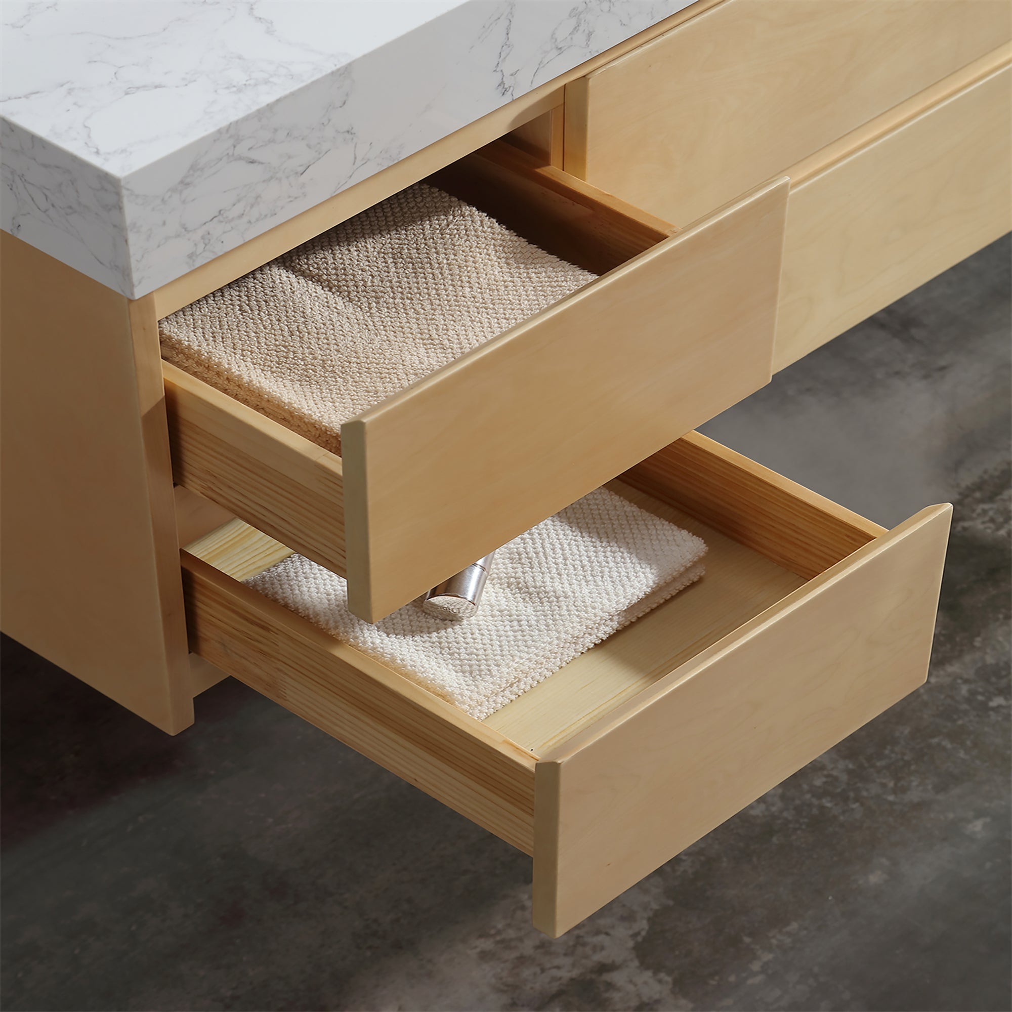36 Inch Solid Wood Wall-Mounted Bathroom Vanity Set in Maple with Engineered Stone and Ceramic Sink