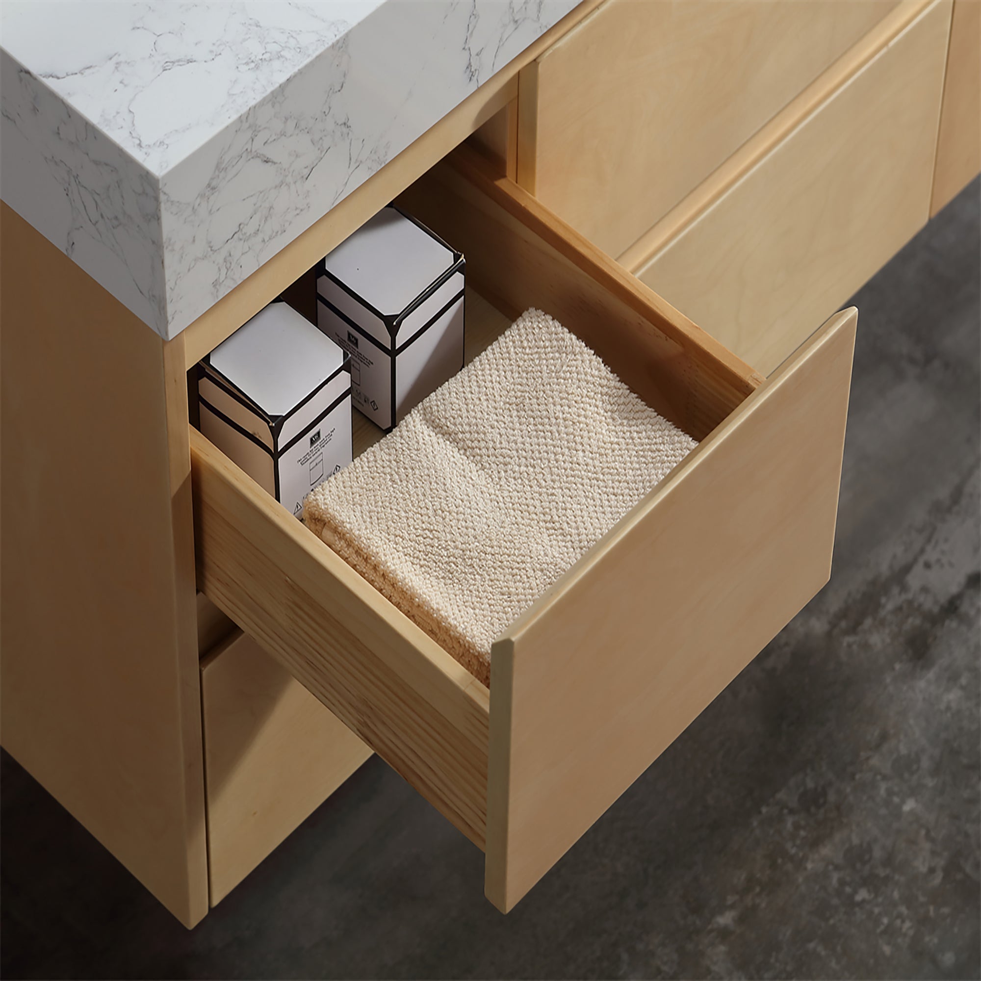 36 Inch Solid Wood Wall-Mounted Bathroom Vanity Set in Maple with Engineered Stone and Ceramic Sink