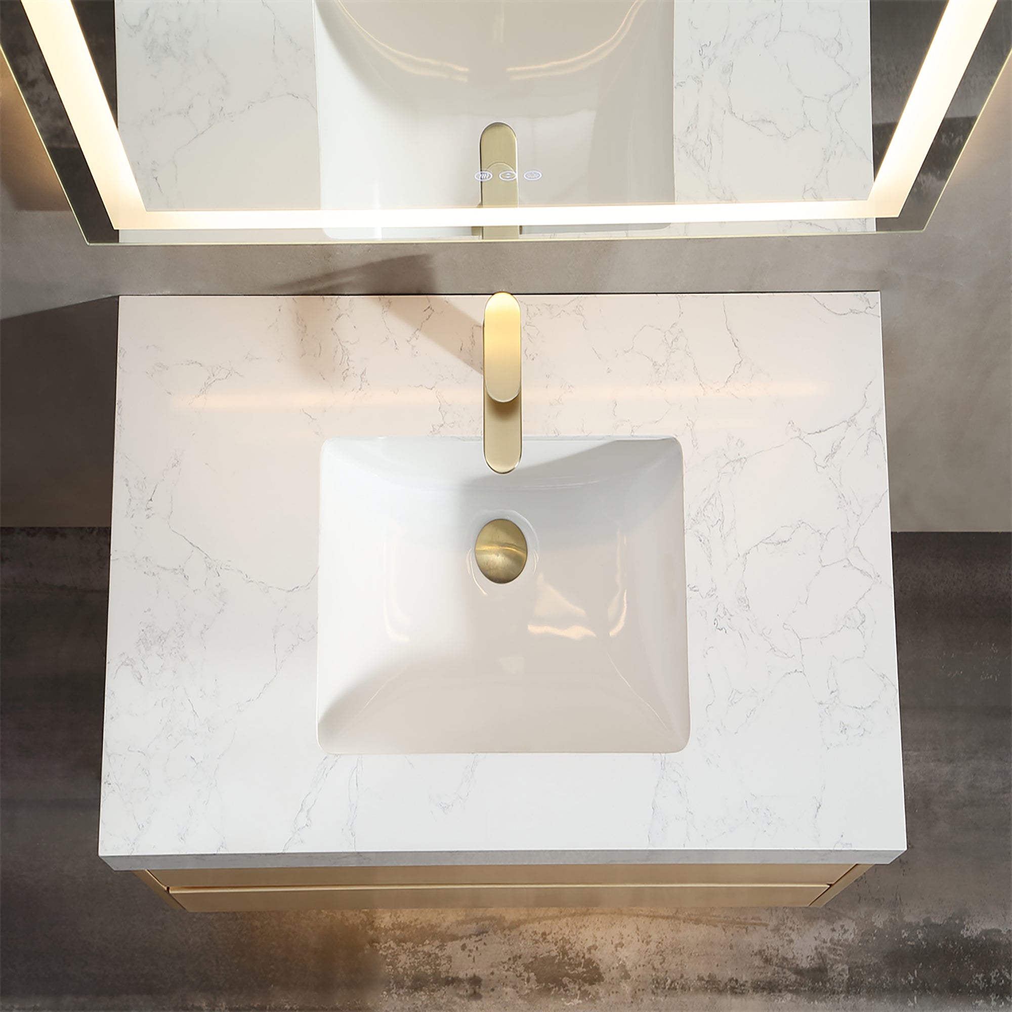 36 Inch Solid Wood Wall-Mounted Bathroom Vanity Set in Maple with Engineered Stone and Ceramic Sink