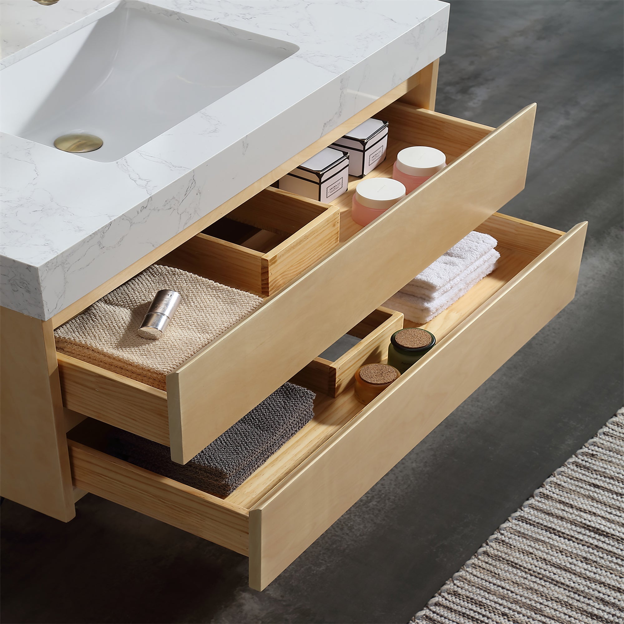36 Inch Solid Wood Wall-Mounted Bathroom Vanity Set in Maple with Engineered Stone and Ceramic Sink