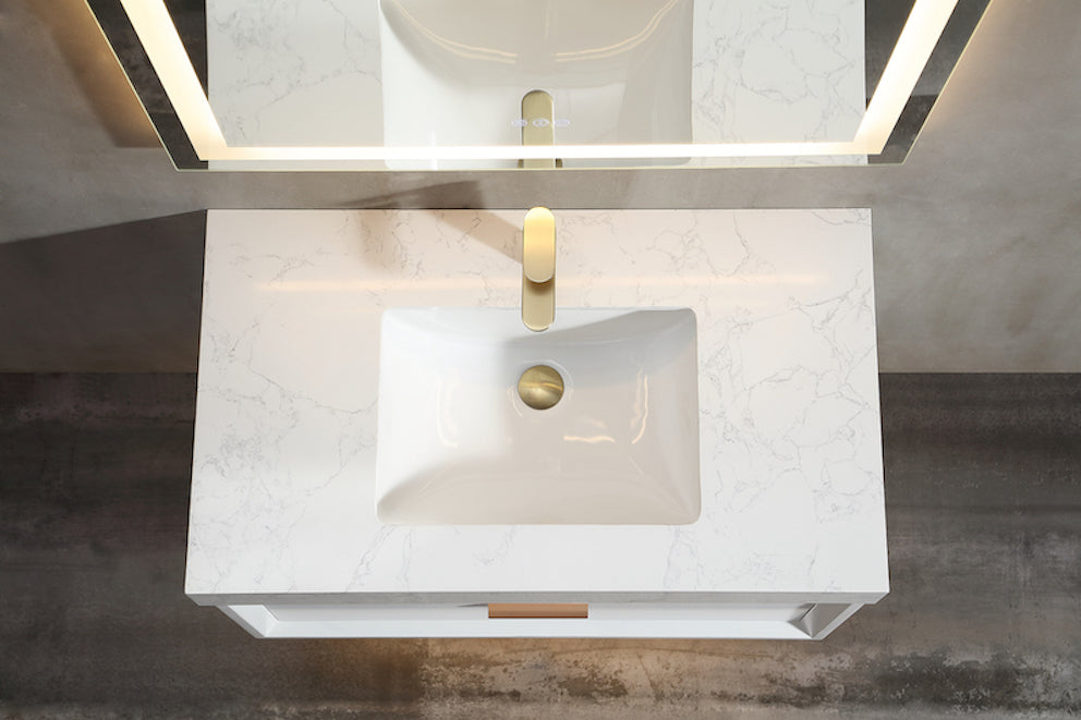 36 Inch Solid Wood Frame Wall-Mounted Bathroom Vanity Set with Ceramic Basin