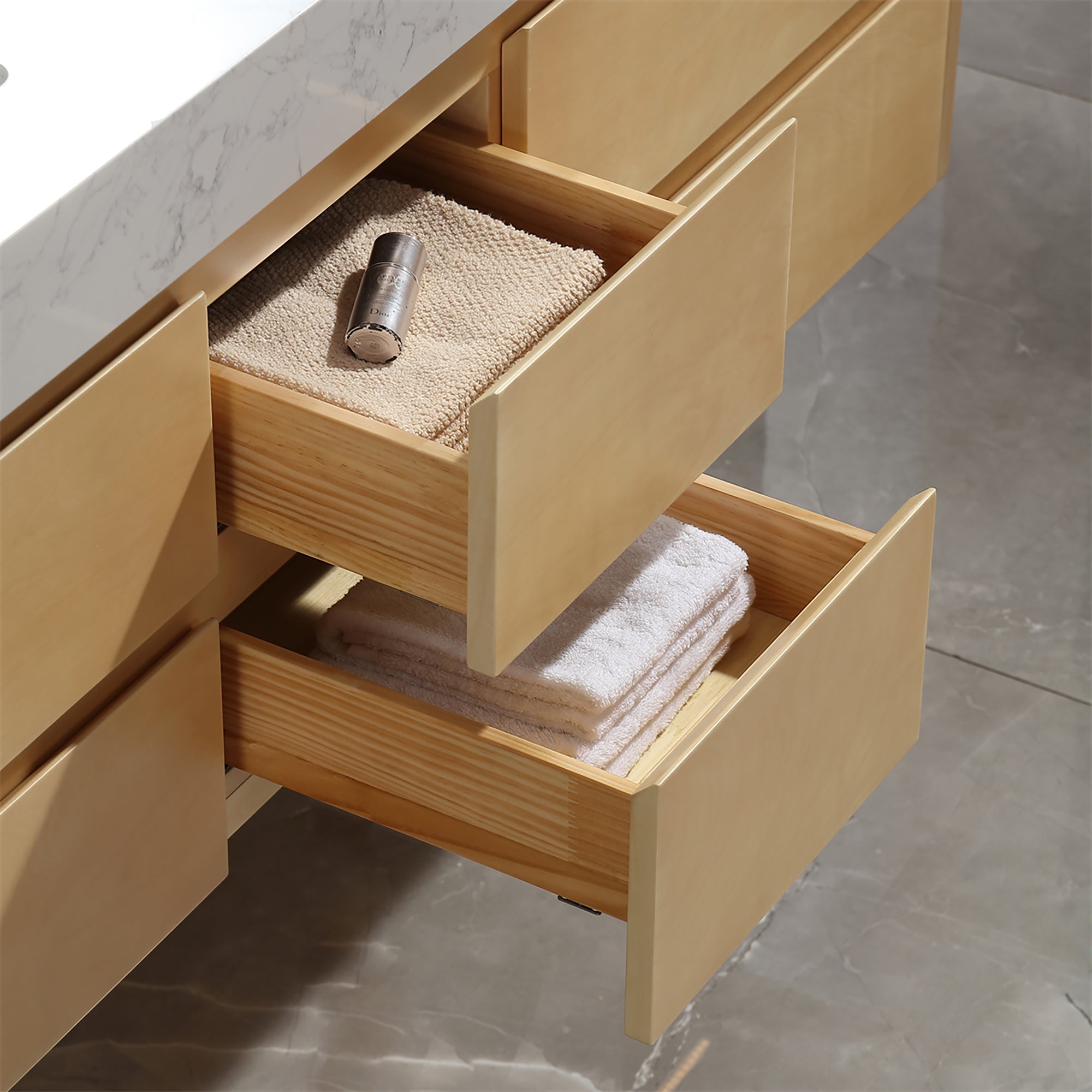 36 Inch Solid Wood Wall-Mounted Bathroom Vanity Set in Maple with Engineered Stone and Ceramic Sink