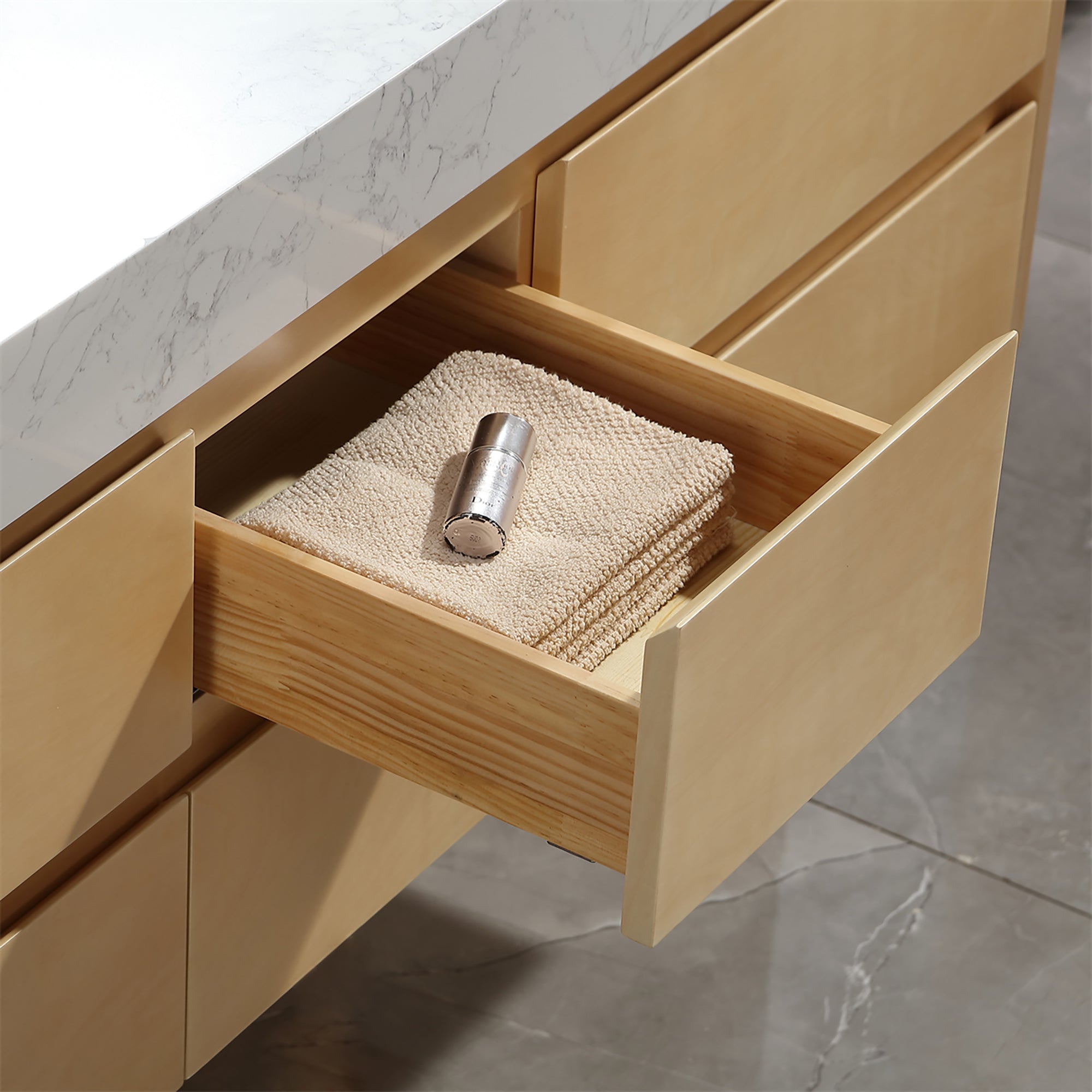 36 Inch Solid Wood Wall-Mounted Bathroom Vanity Set in Maple with Engineered Stone and Ceramic Sink