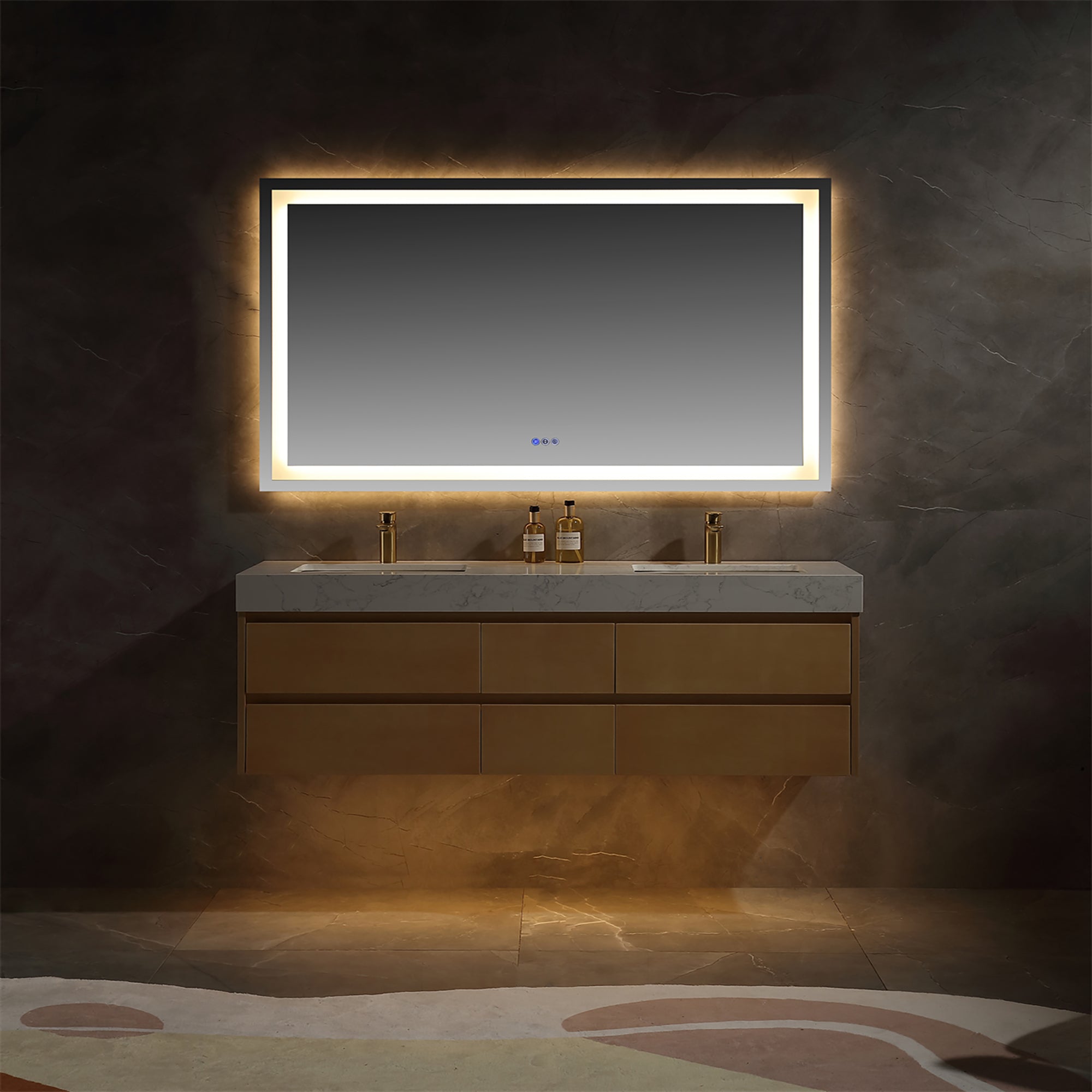 36 Inch Solid Wood Wall-Mounted Bathroom Vanity Set in Maple with Engineered Stone and Ceramic Sink