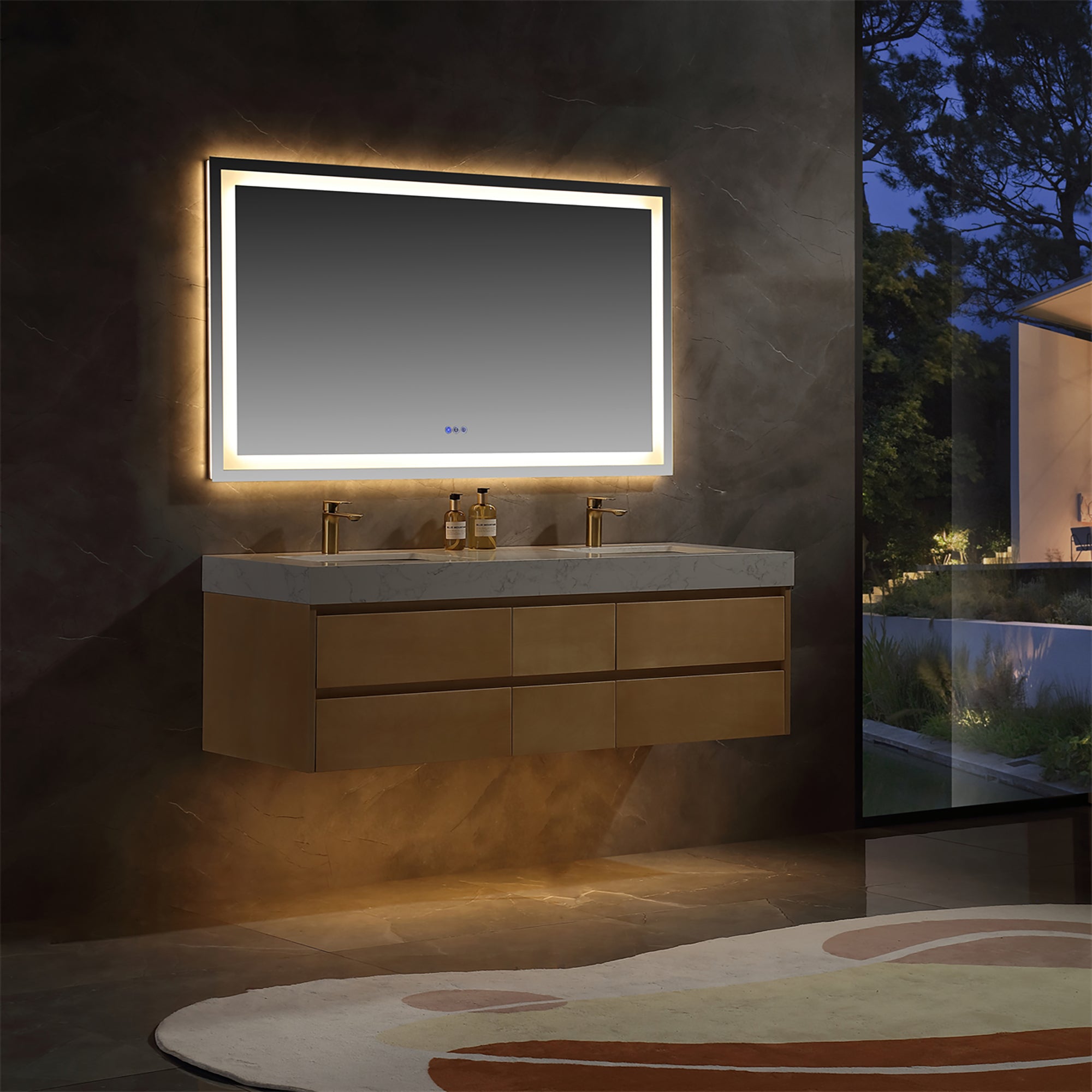 36 Inch Solid Wood Wall-Mounted Bathroom Vanity Set in Maple with Engineered Stone and Ceramic Sink