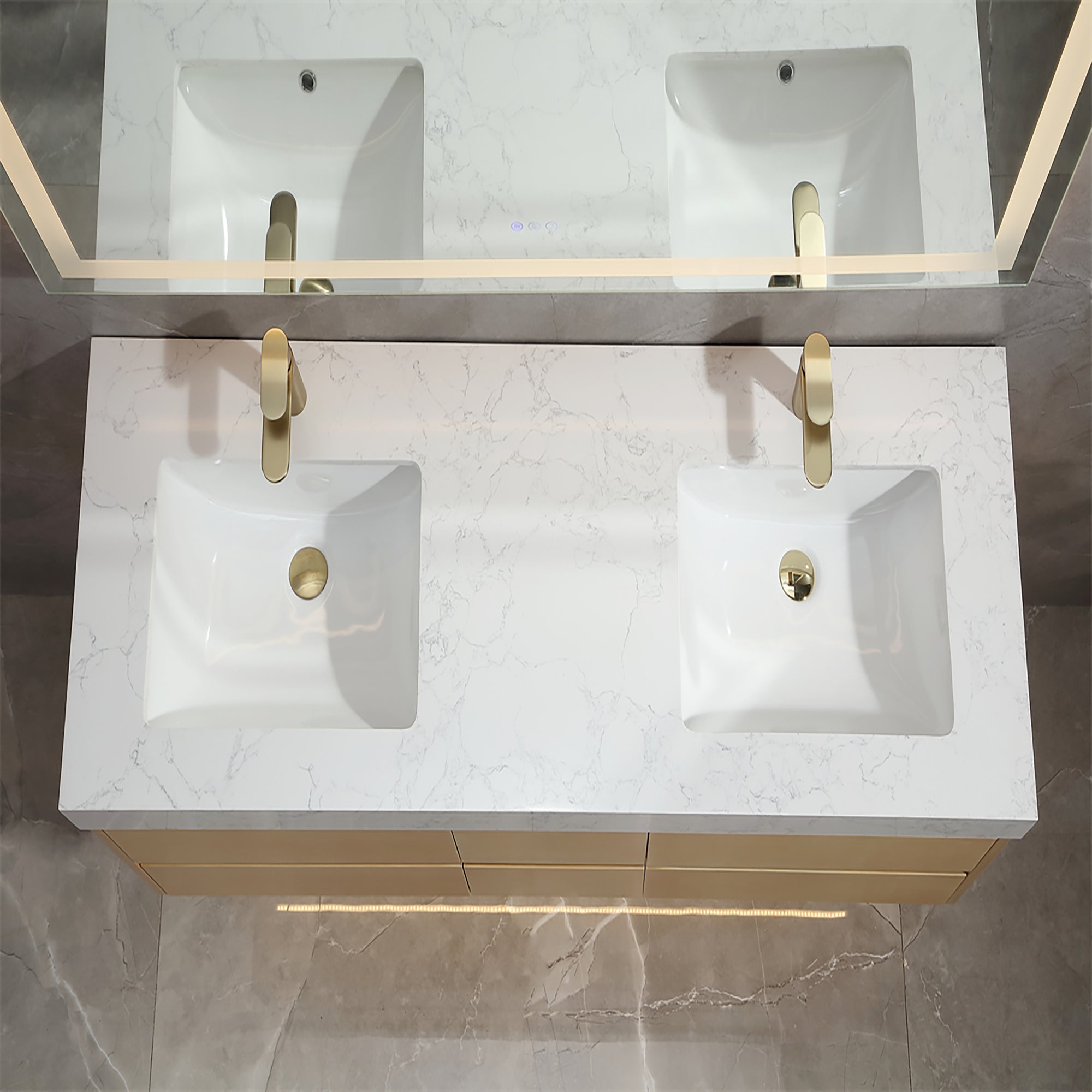 36 Inch Solid Wood Wall-Mounted Bathroom Vanity Set in Maple with Engineered Stone and Ceramic Sink