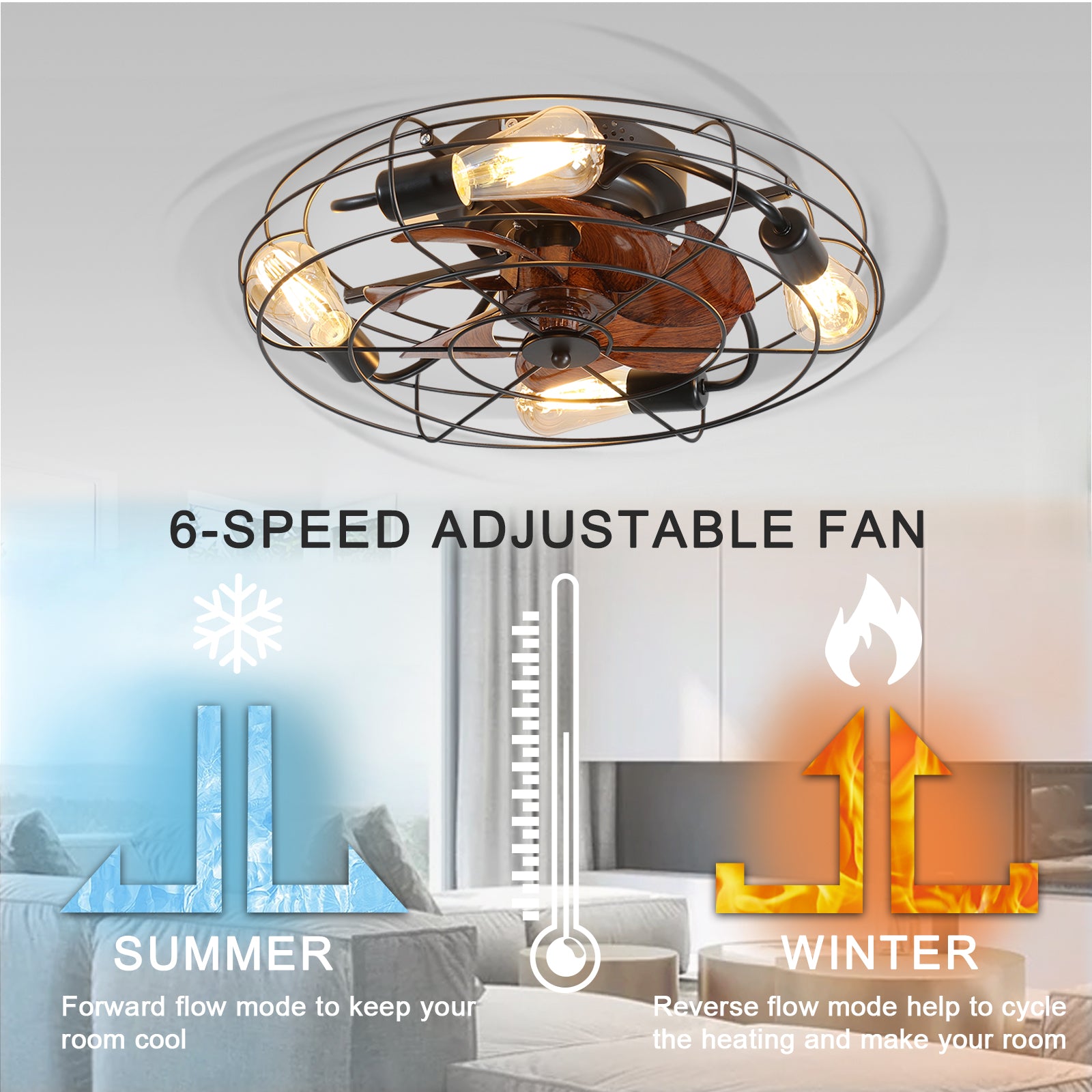 20 in. W x 6 in. H Iron Ceiling Fan in Black with LED Lights