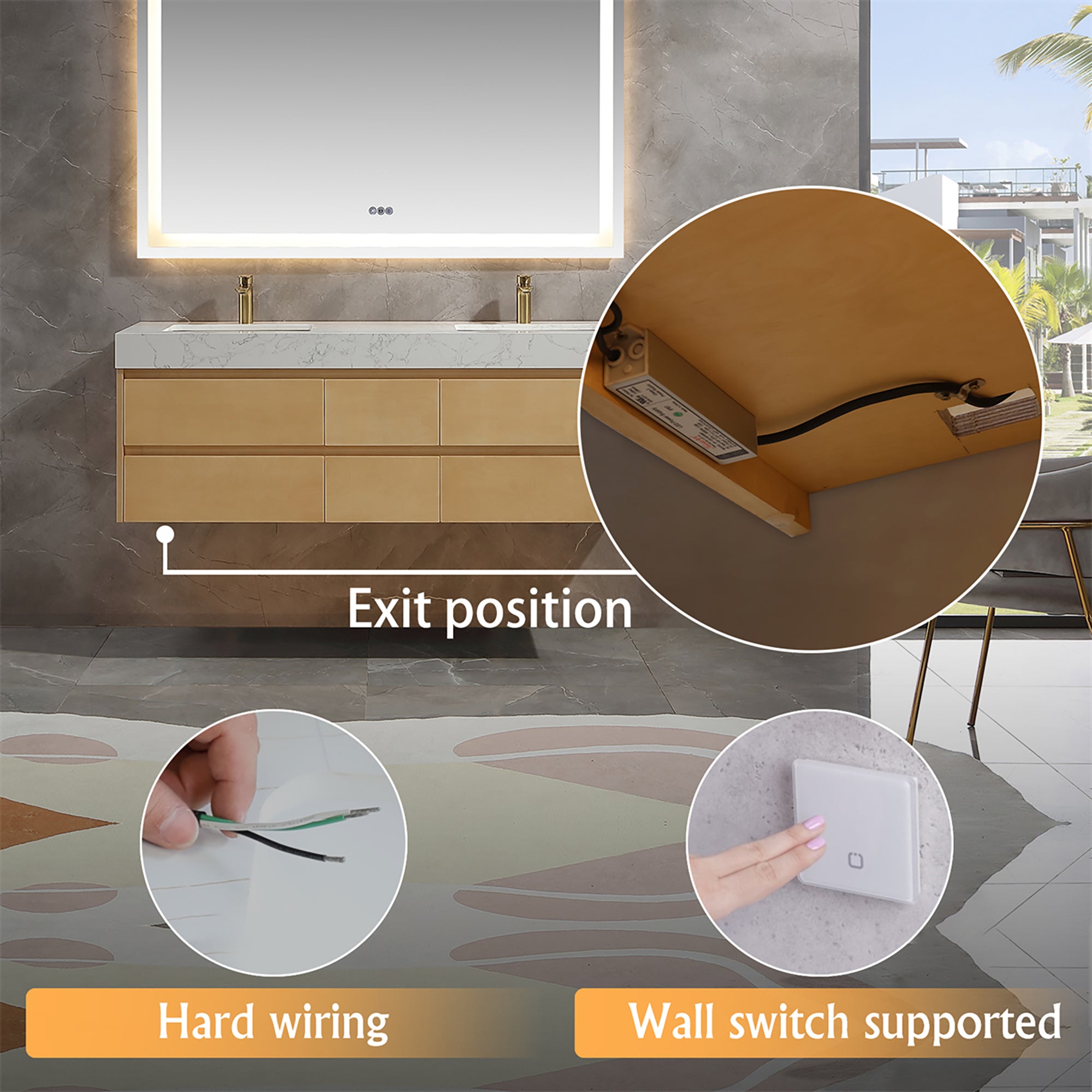 36 Inch Solid Wood Wall-Mounted Bathroom Vanity Set in Maple with Engineered Stone and Ceramic Sink