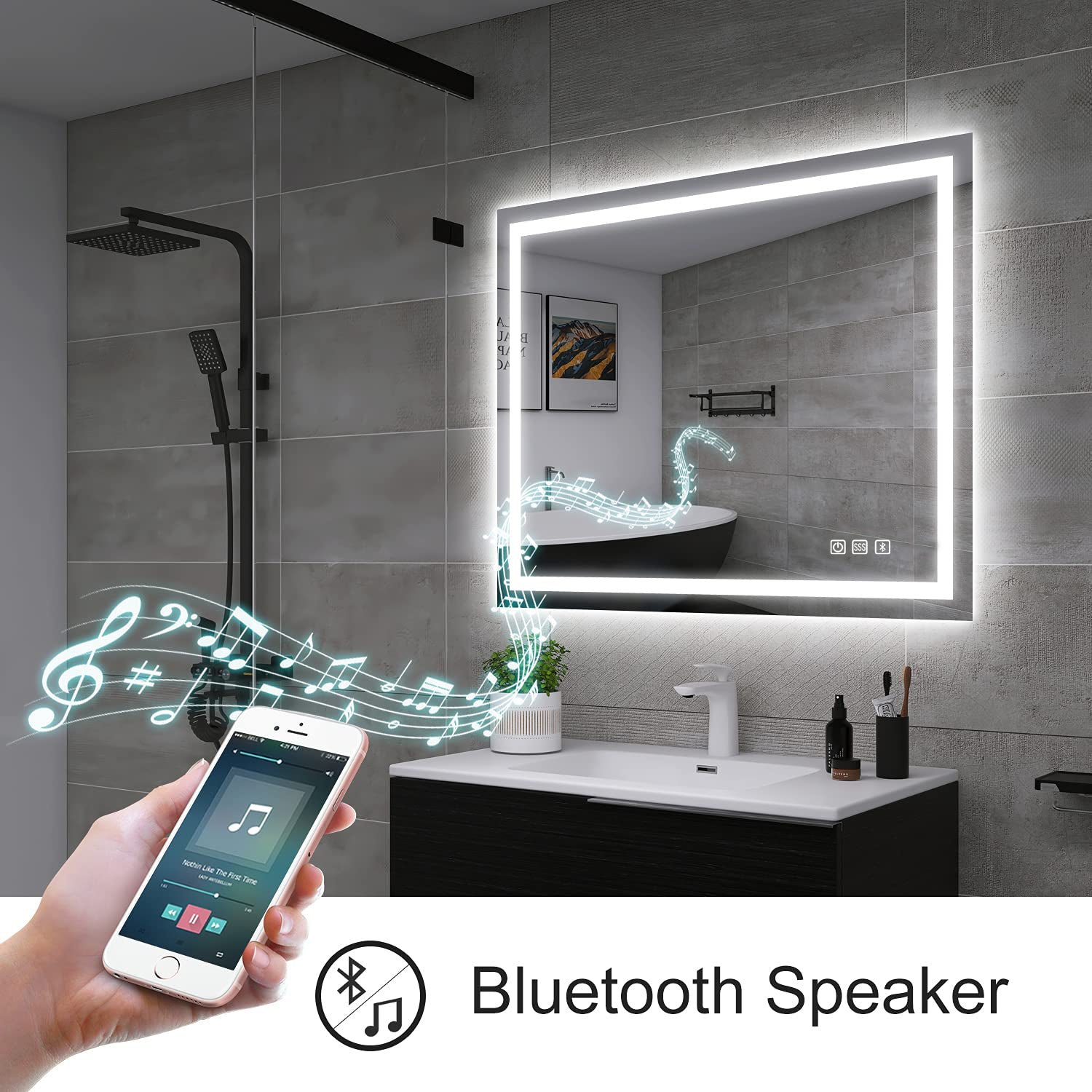 Round Frameless Anti-Fog Multi-functional Wall-Mount LED Bathroom Vanity Mirror