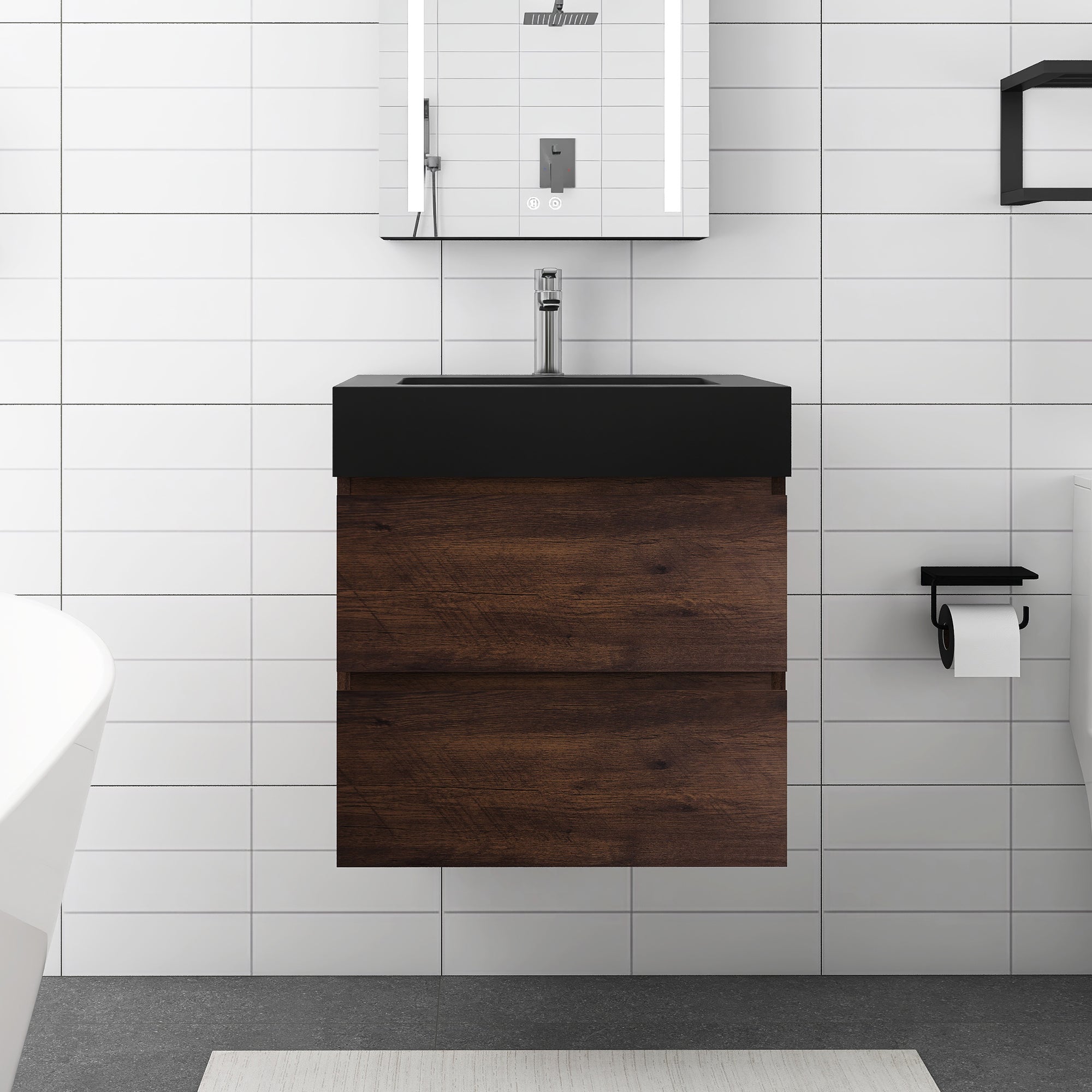 Staykiwi Wall-Mounted Bathroom Vanity Set with Black Integrated Solid Surface Sink