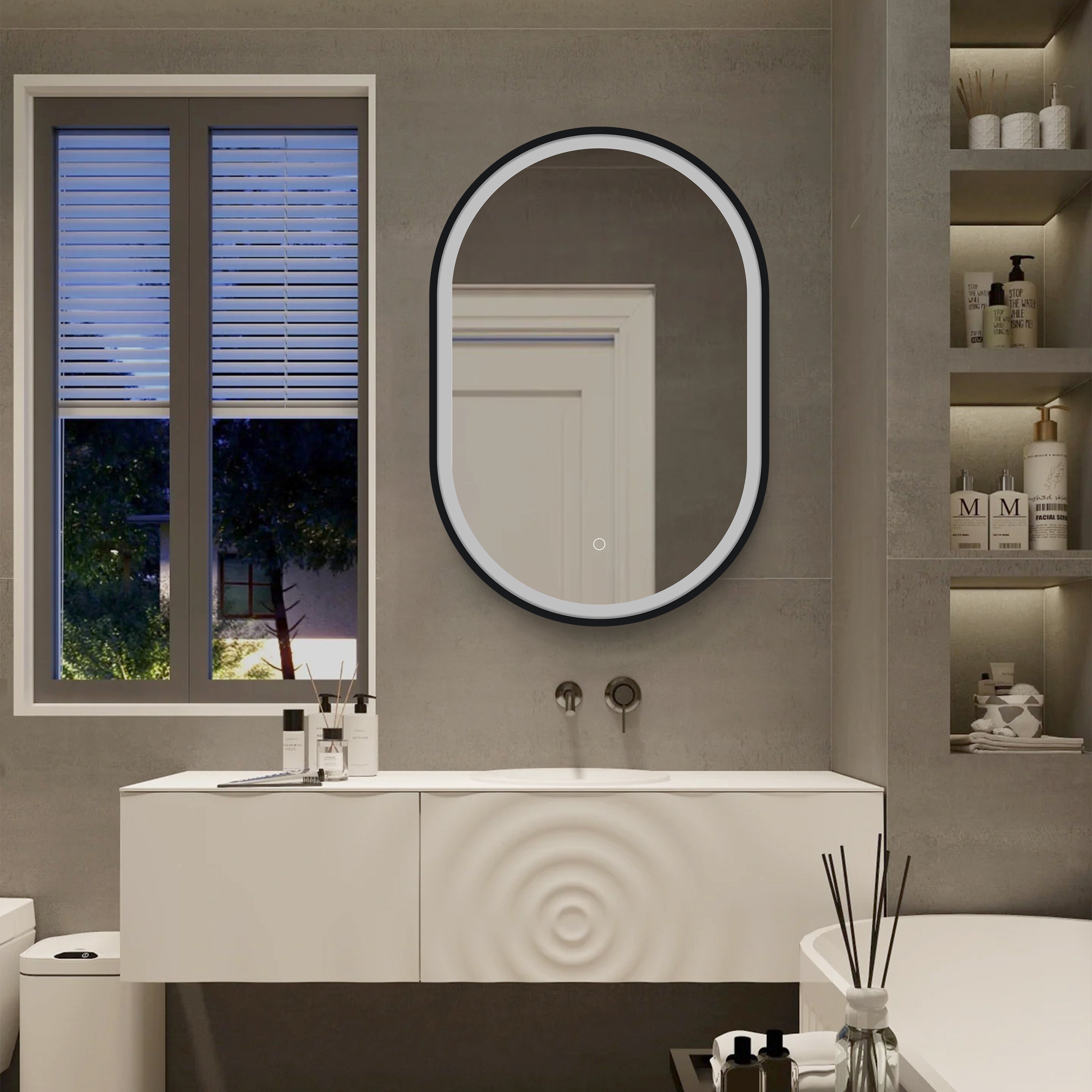 21 in. W x 31 in. H Black Framed Wall Mounted Bathroom Medicine Cabinet with LED Mirror