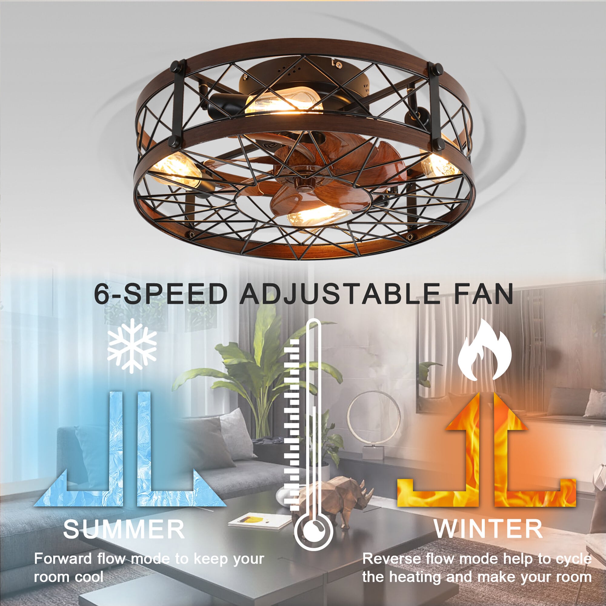 20 in. W x 6 in. H Iron Ceiling Fan in Black with LED Lights