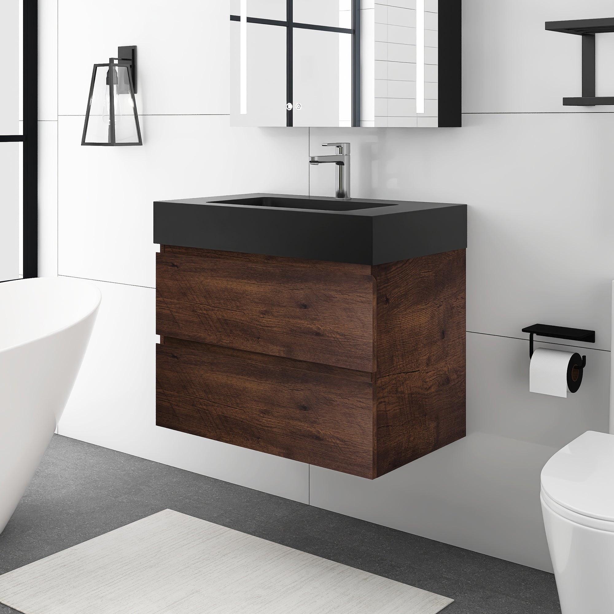 Staykiwi Wall-Mounted Bathroom Vanity Set with Black Integrated Solid Surface Sink