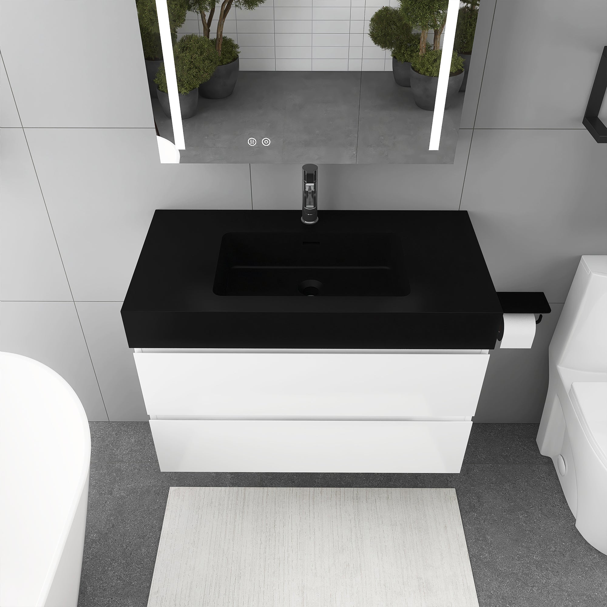 Staykiwi Wall-Mounted Bathroom Vanity Set with Black Integrated Solid Surface Sink