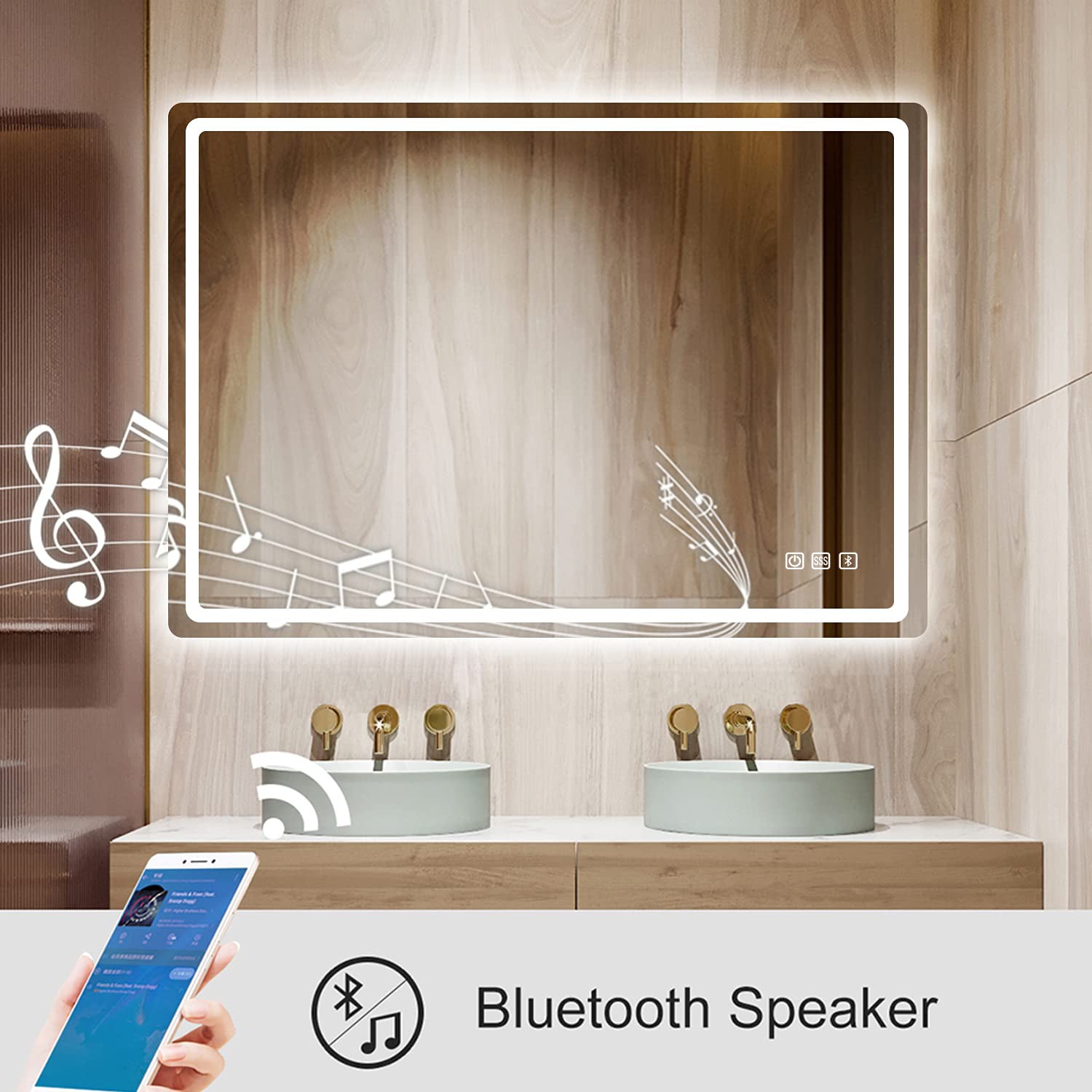 Round Frameless Anti-Fog Multi-functional Wall-Mount LED Bathroom Vanity Mirror