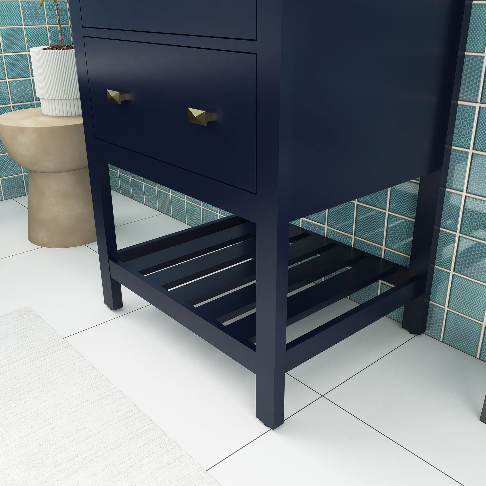 24/30 inch Plywood Freestanding Bathroom Vanity Set with Open Shelf and Ceramic Sink