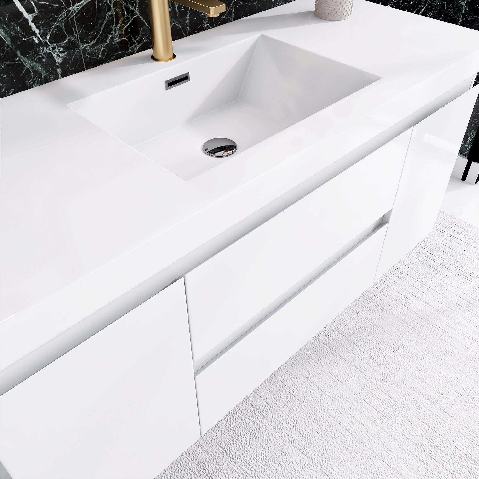 Wall-Mounted 2-drawer Bathroom Vanity Set with Integrated Resin Sink