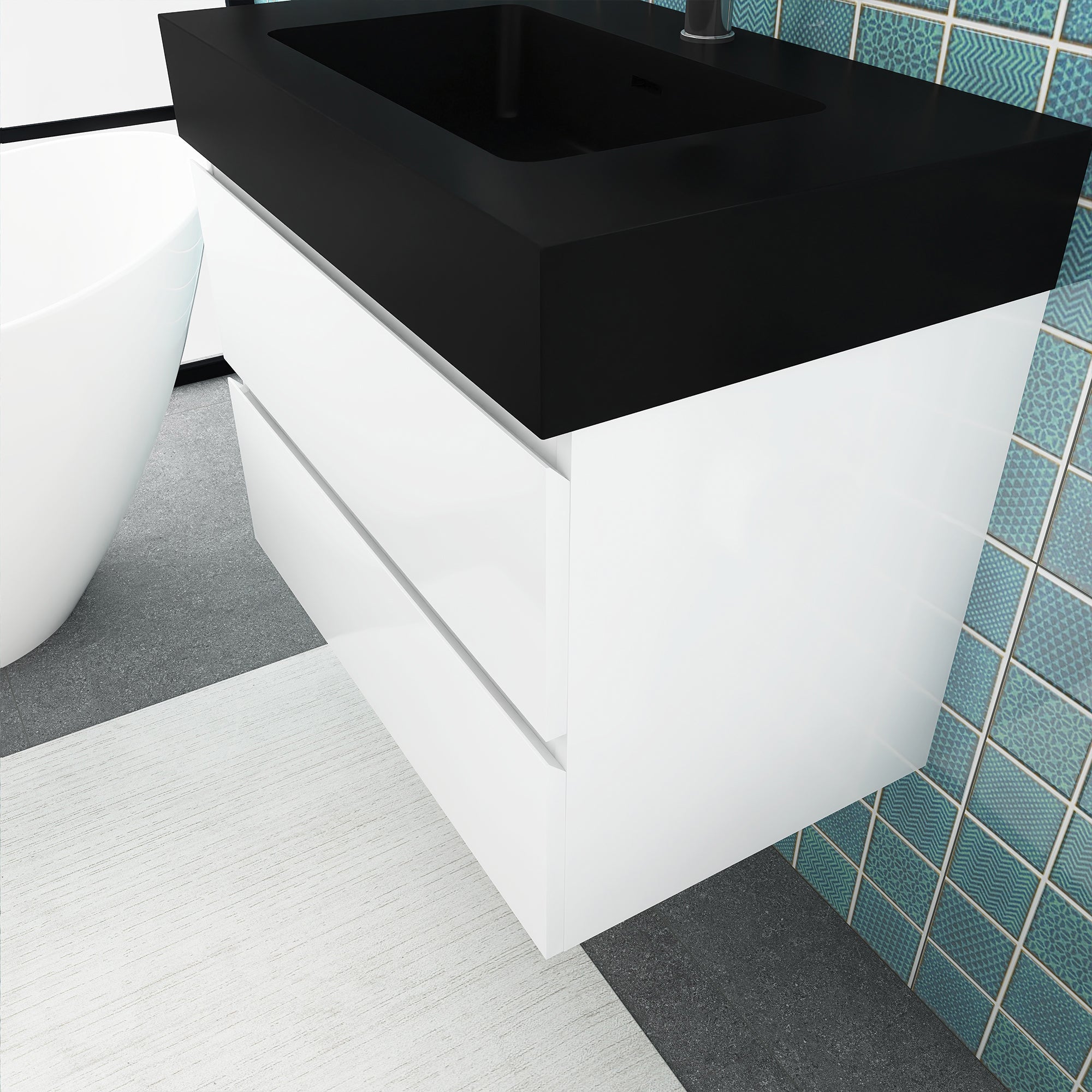 Staykiwi Wall-Mounted Bathroom Vanity Set with Black Integrated Solid Surface Sink