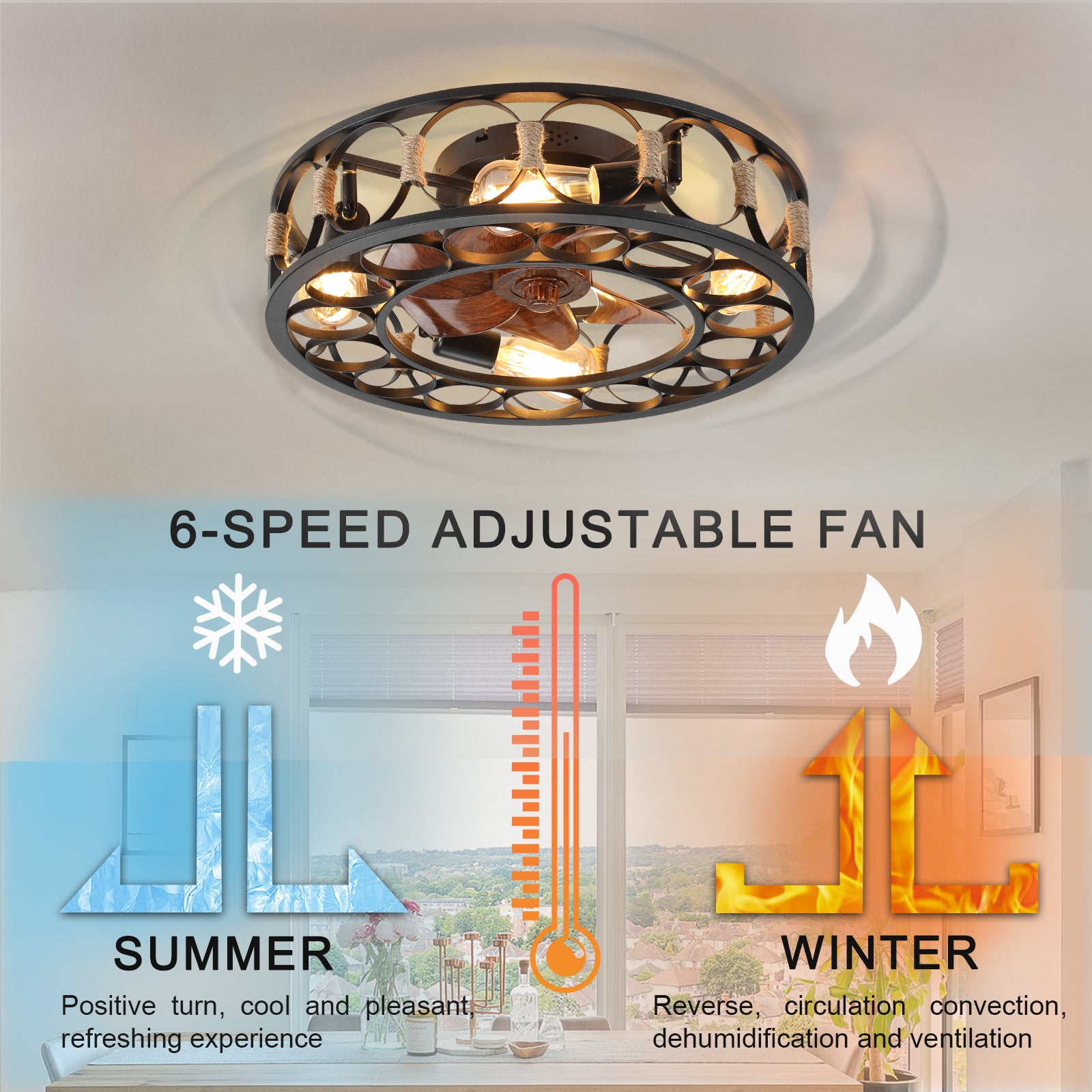 20 in. W x 6 in. H Iron Ceiling Fan in Black with LED Lights