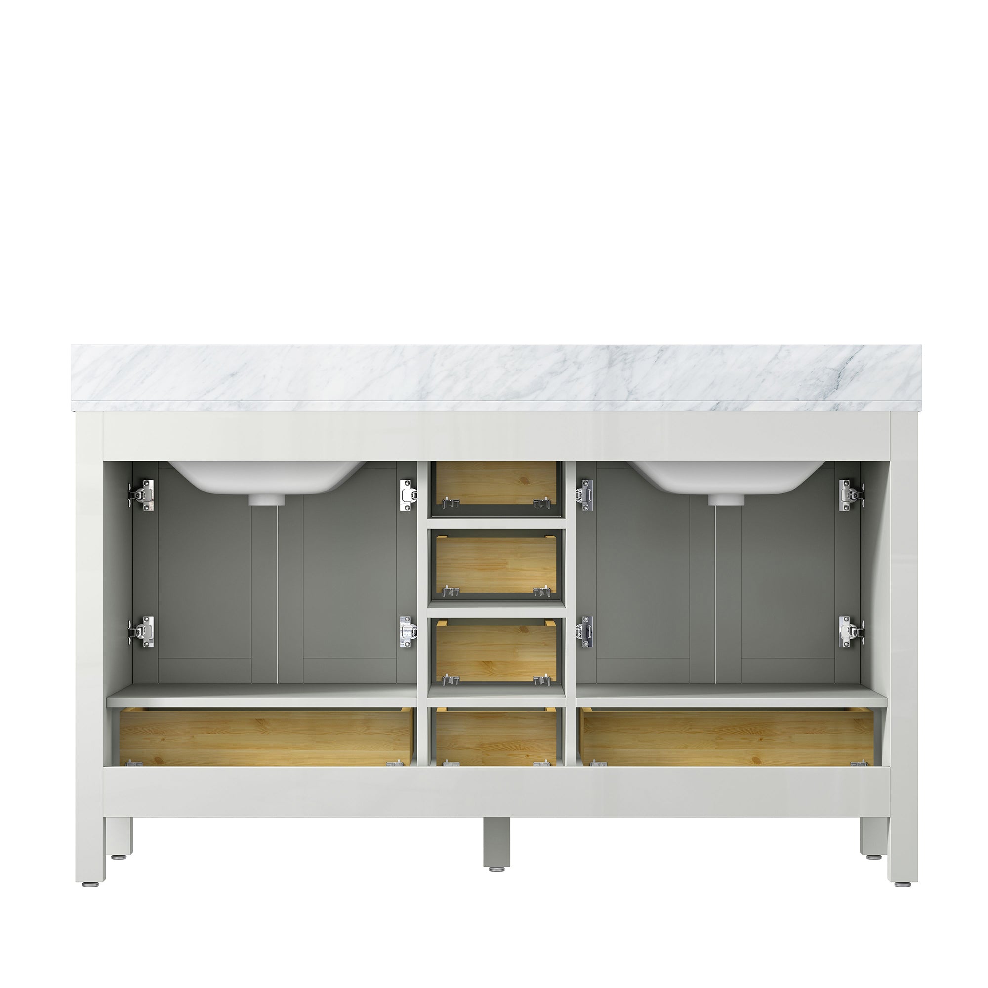 36" Plywood Freestanding Bathroom Vanity Set with Drawer and Doors and Natural Marble Top and Ceramic Sink