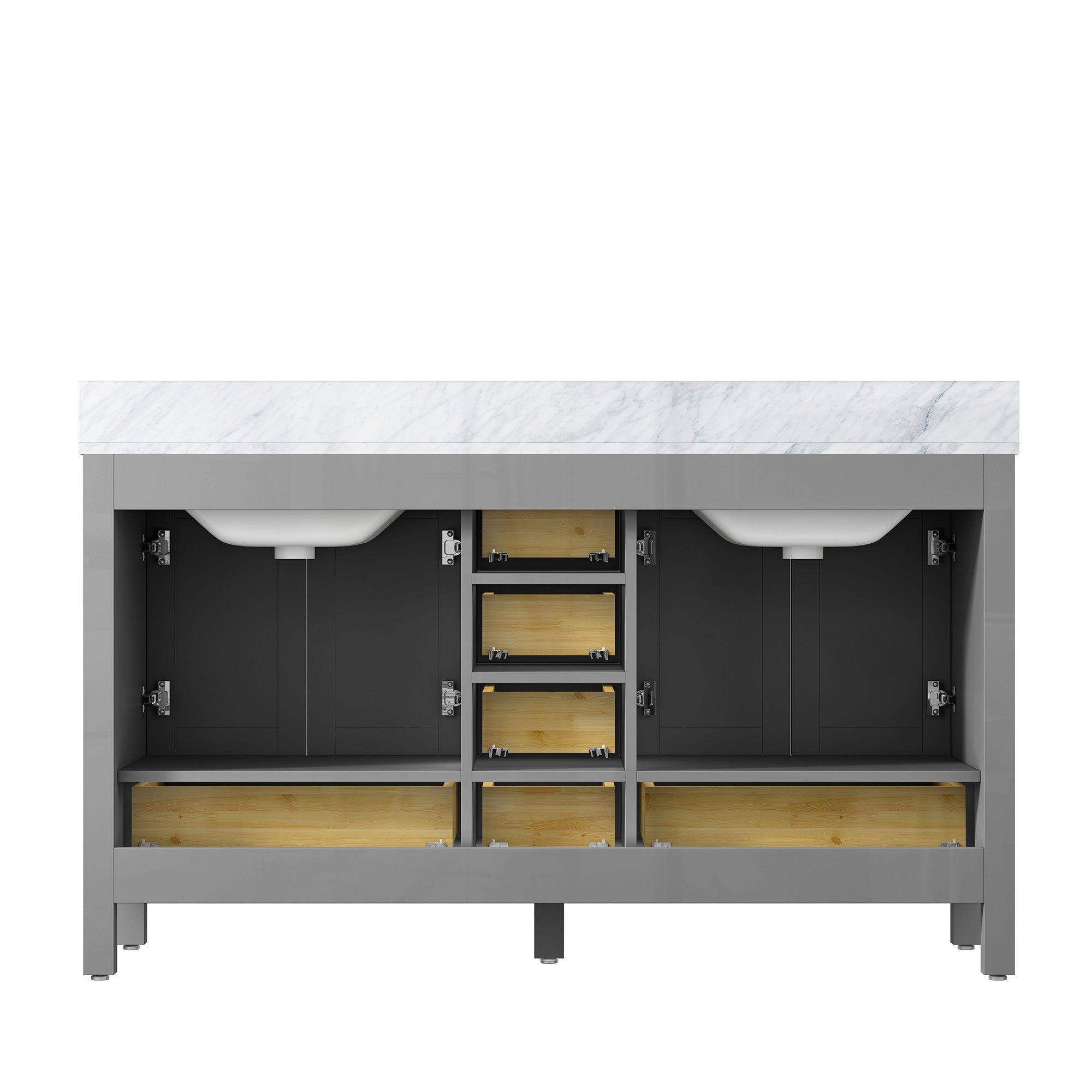 36" Plywood Freestanding Bathroom Vanity Set with Drawer and Doors and Natural Marble Top and Ceramic Sink