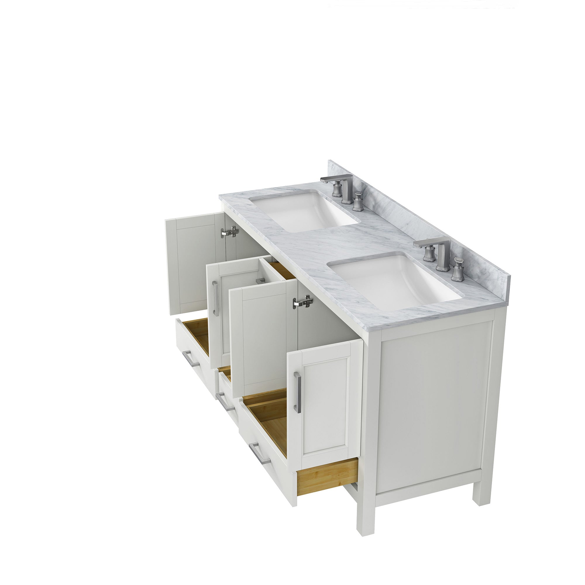 36" Plywood Freestanding Bathroom Vanity Set with Drawer and Doors and Natural Marble Top and Ceramic Sink
