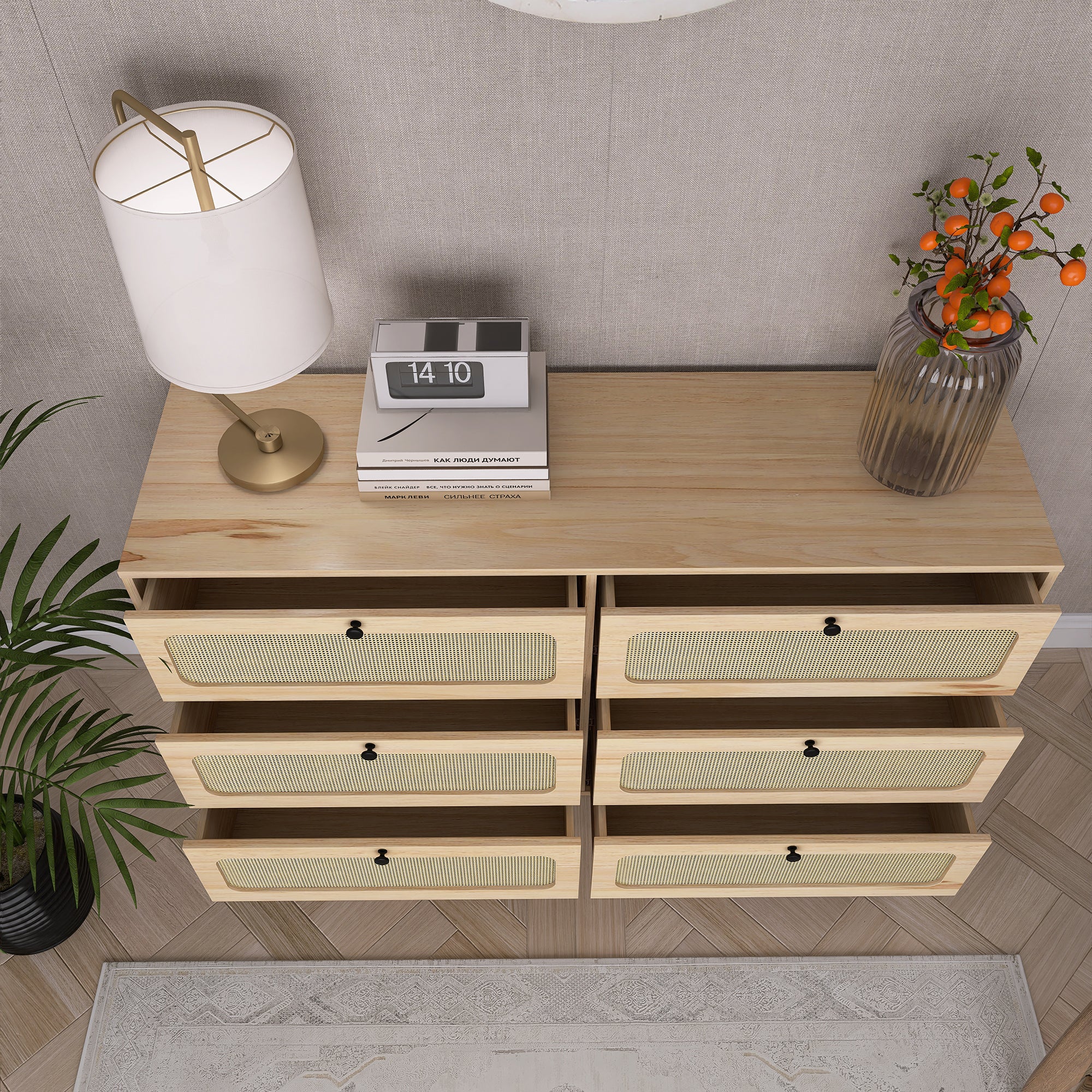 52 Inches 6-Drawer MDF Double Dresser