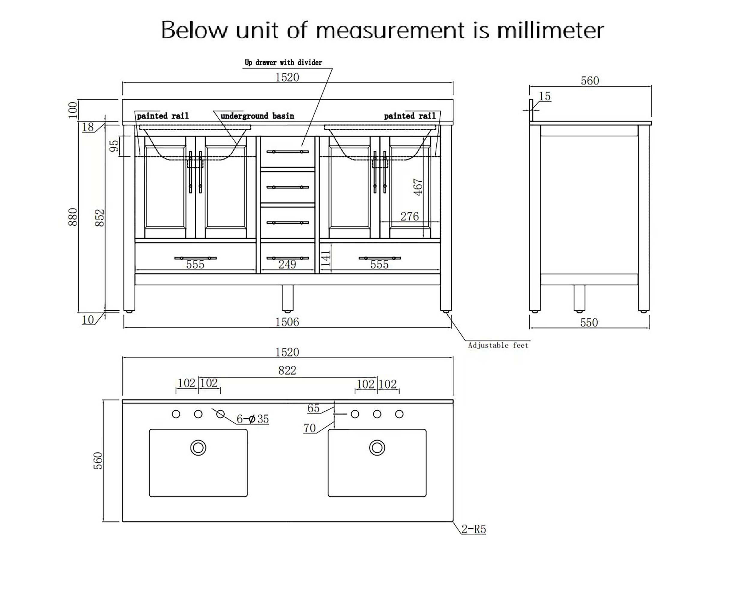36" Plywood Freestanding Bathroom Vanity Set with Drawer and Doors and Natural Marble Top and Ceramic Sink