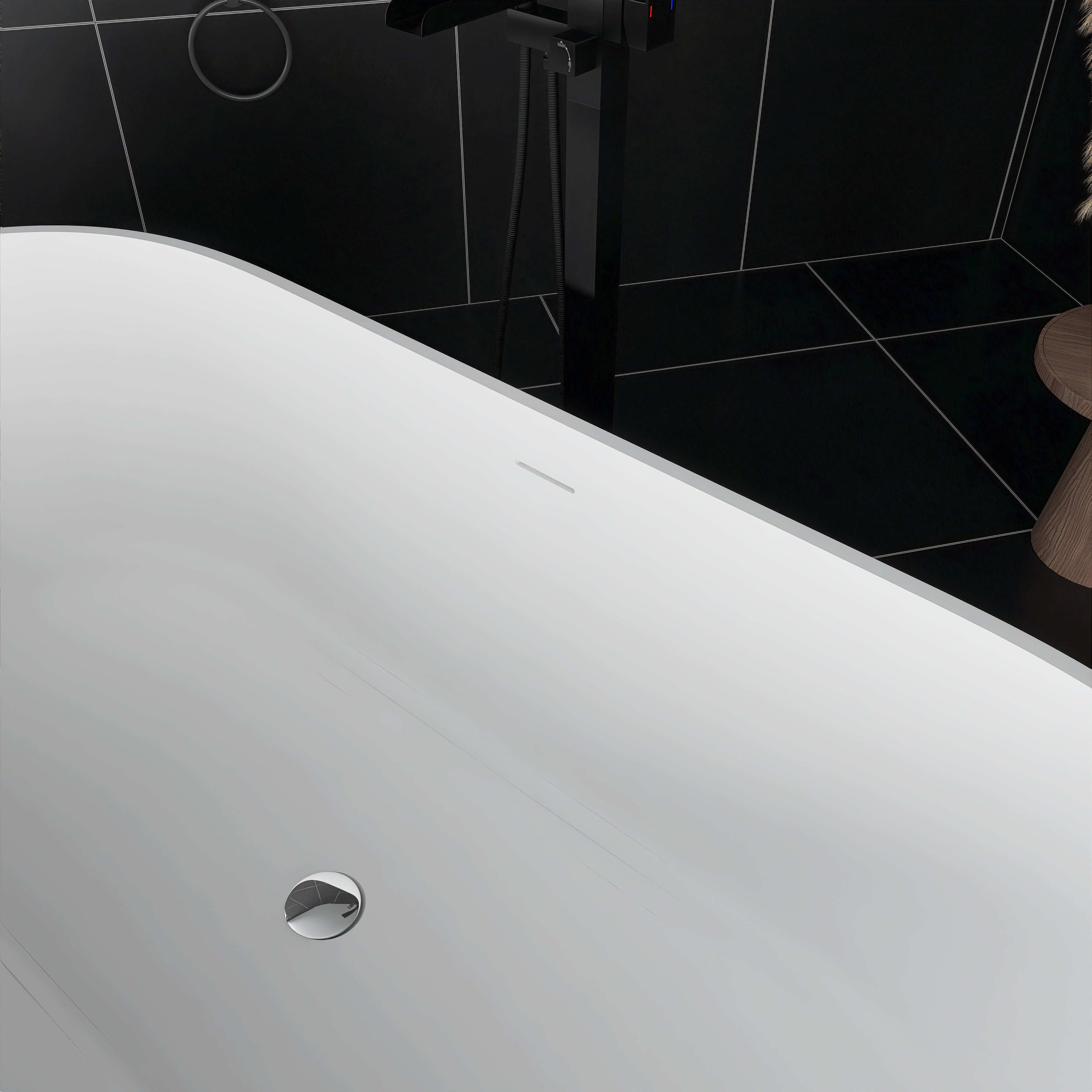 Solid Surface Freestanding Flatbottom Soaking Bathtub in White