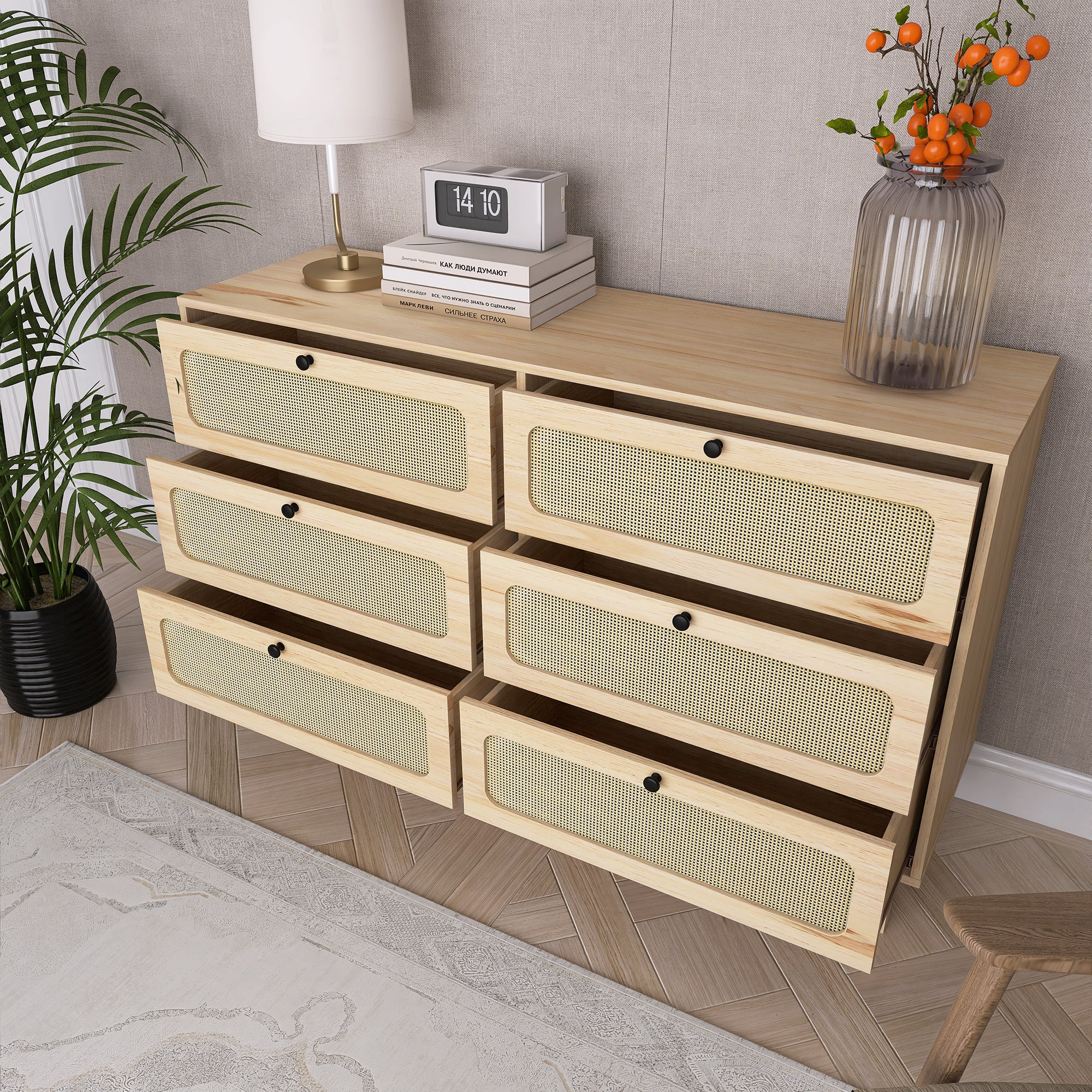 52 Inches 6-Drawer MDF Double Dresser