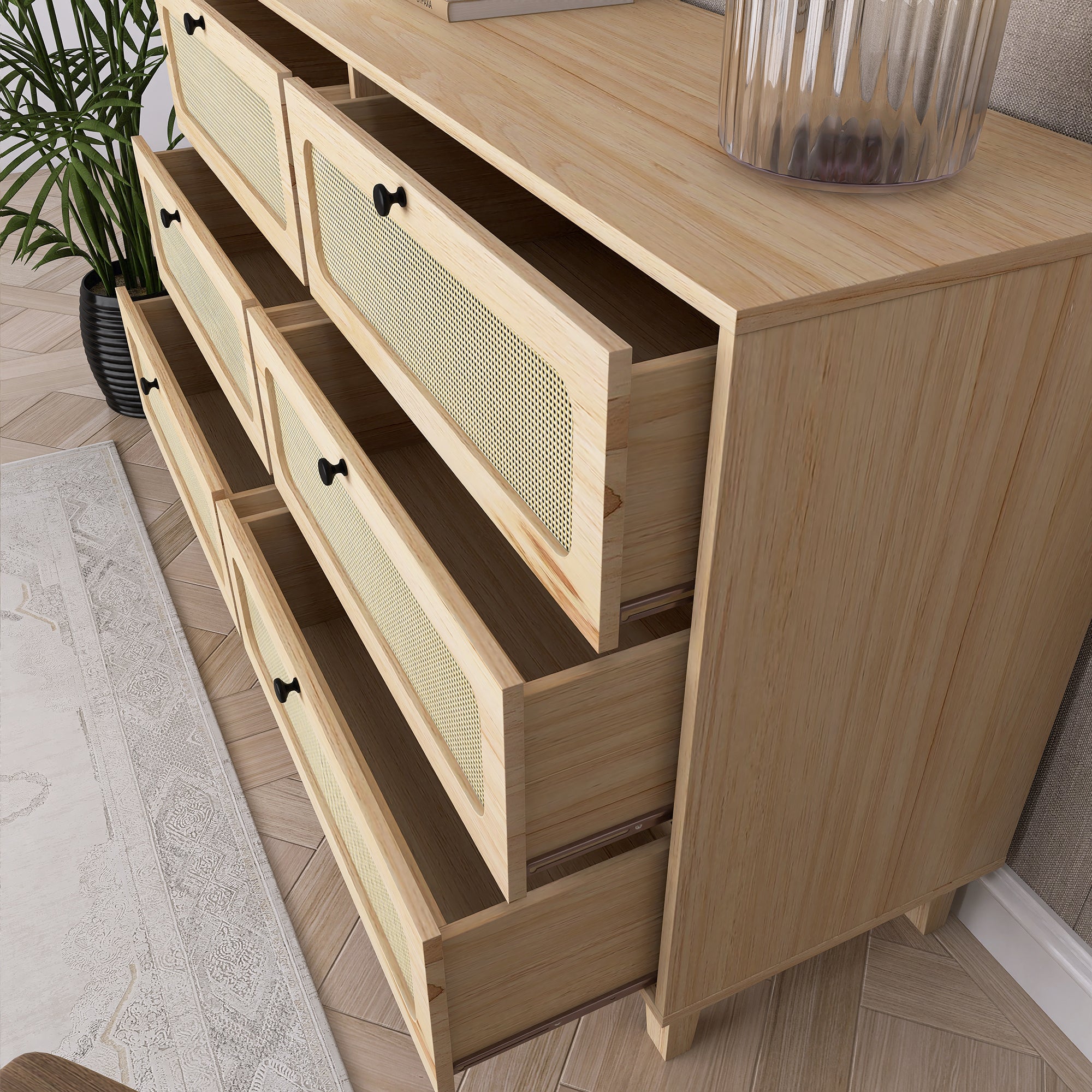 52 Inches 6-Drawer MDF Double Dresser