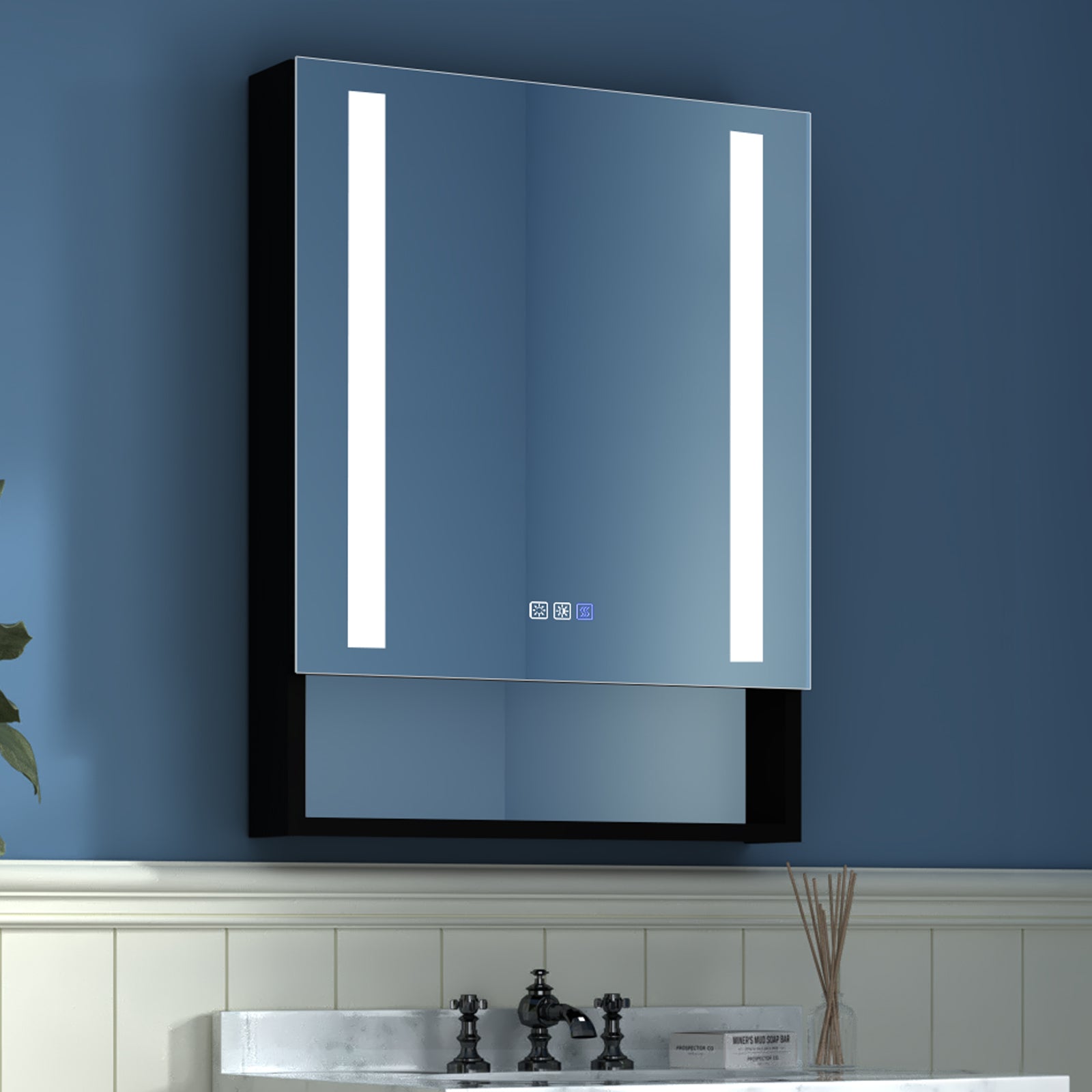 2Aluminum Surface/Recessed Mount Medicine Cabinet with Mirror, Outlet and Lights