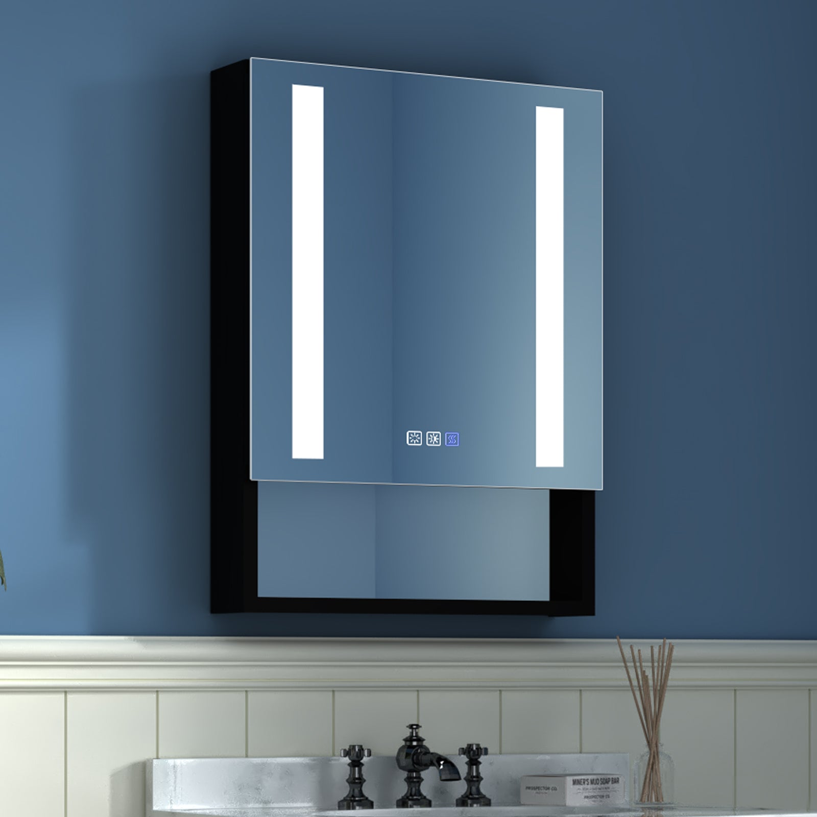 2Aluminum Surface/Recessed Mount Medicine Cabinet with Mirror, Outlet and Lights
