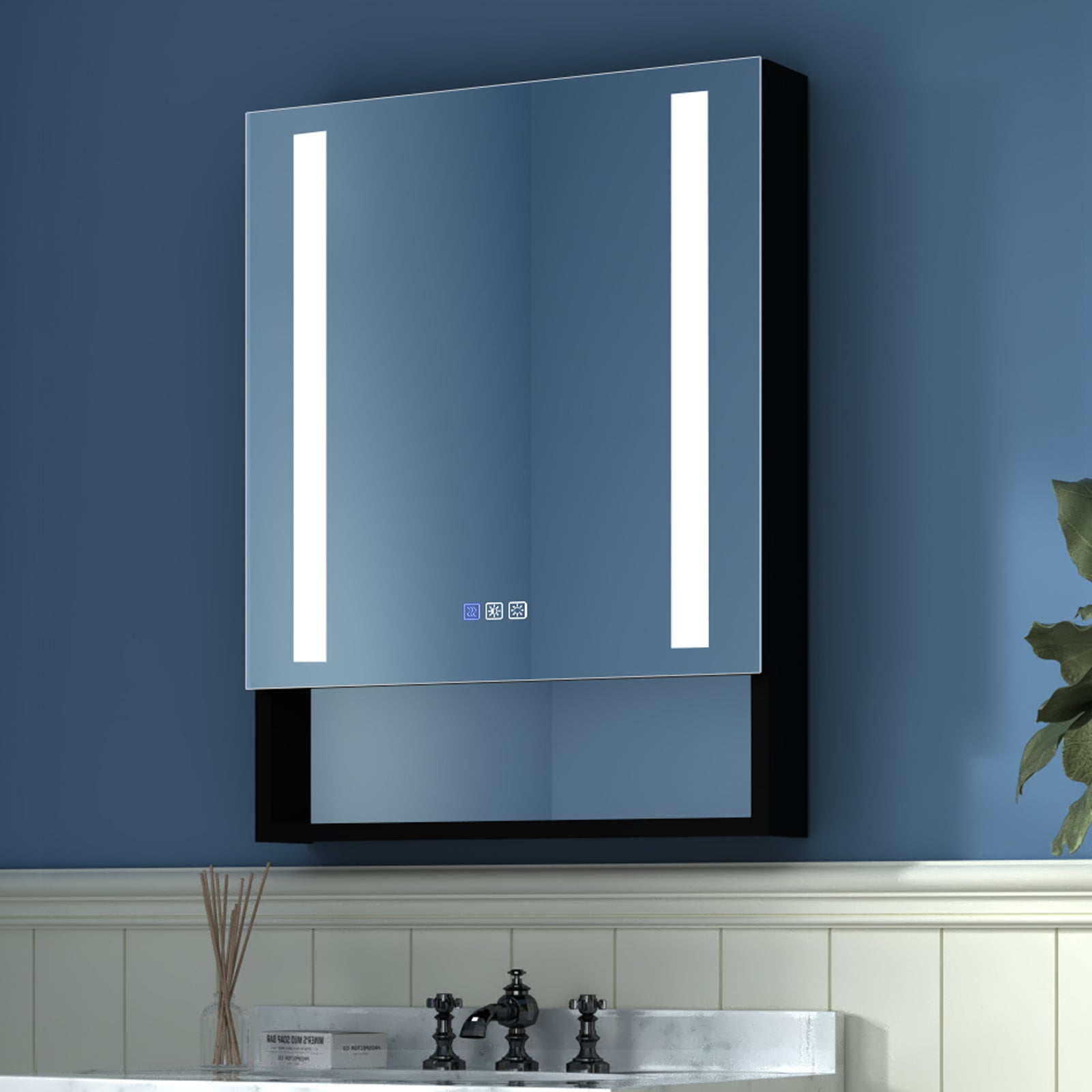 2Aluminum Surface/Recessed Mount Medicine Cabinet with Mirror, Outlet and Lights