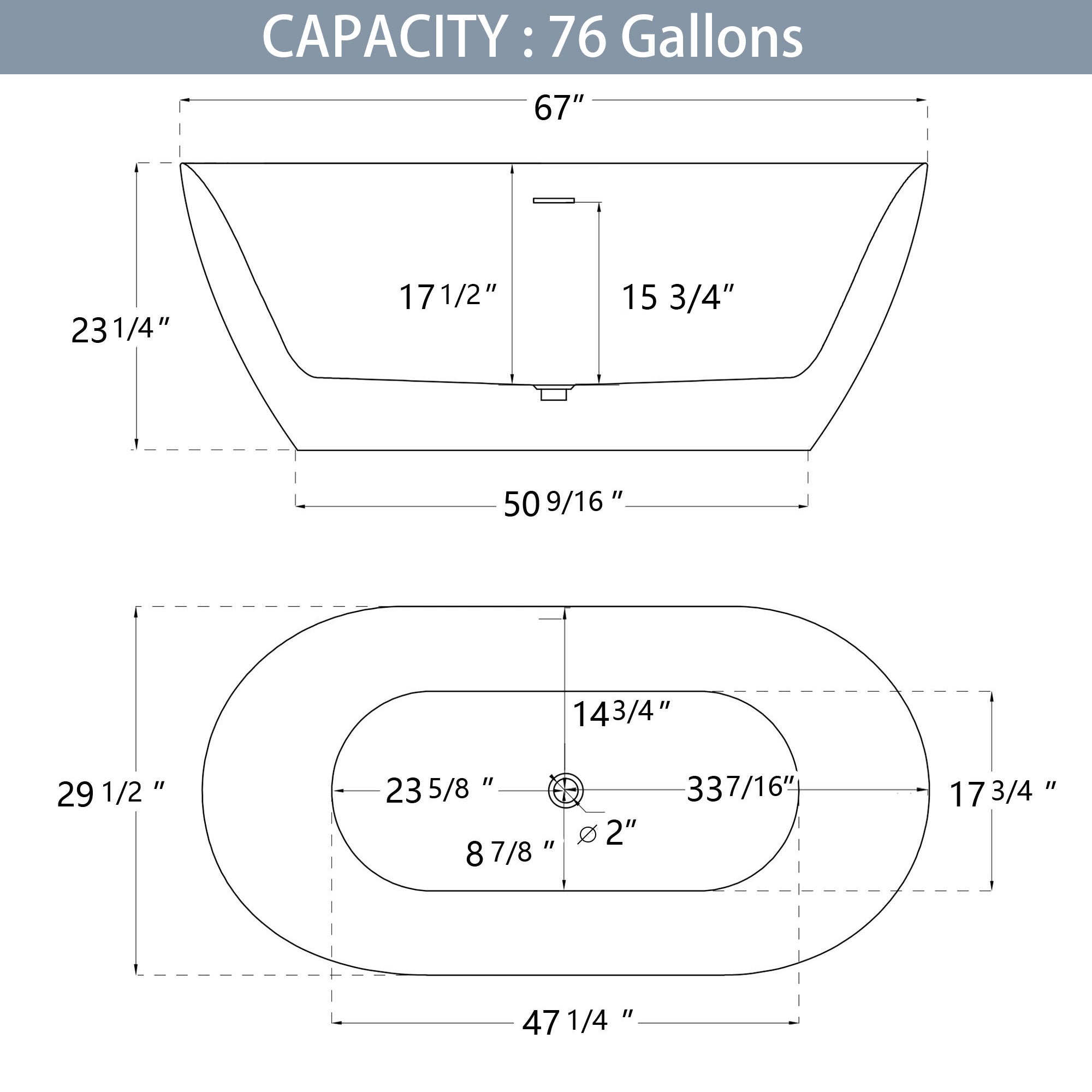 51 Inch Acrylic FreeStanding Soaking Bathtub with Drain and Adjustable Support Legs