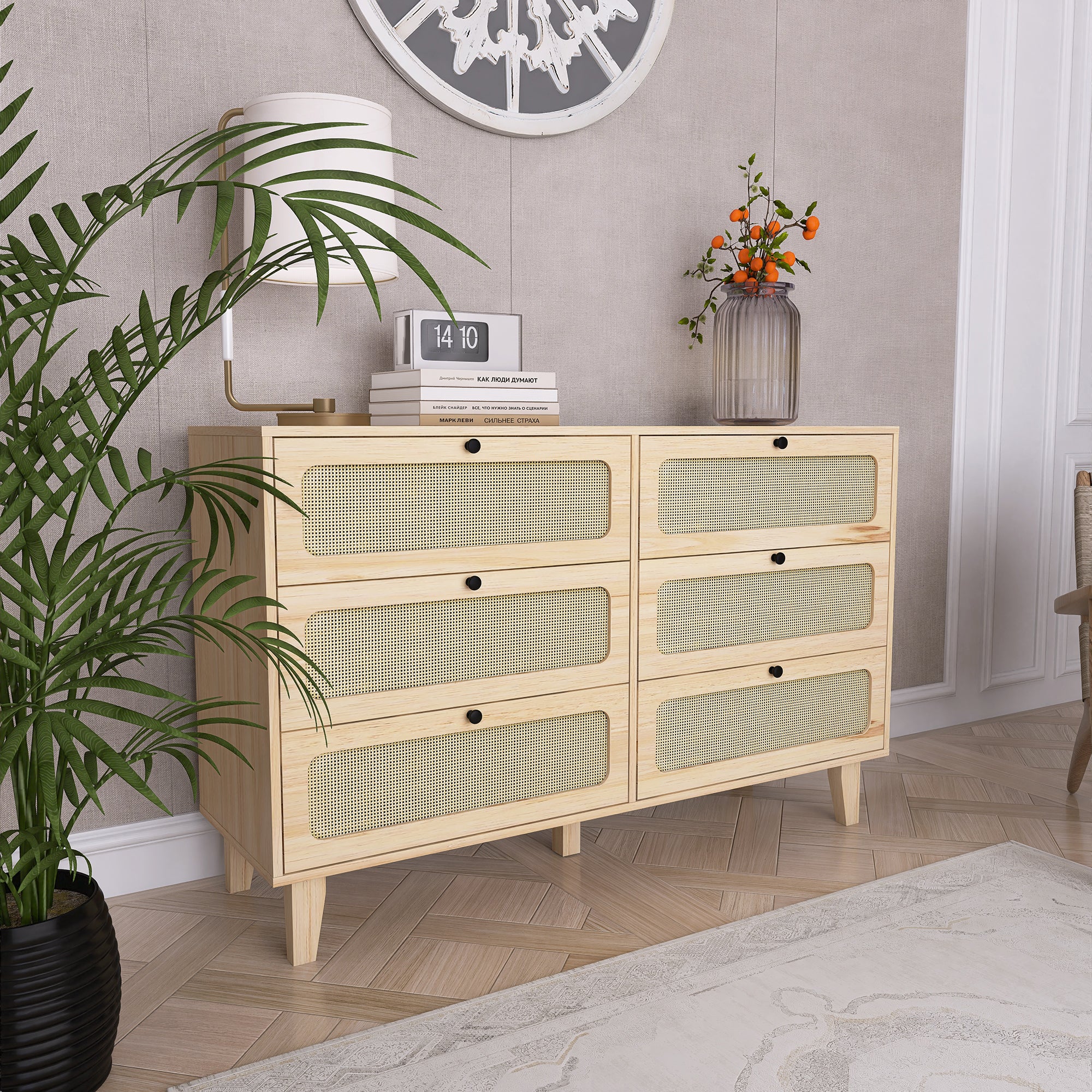 52 Inches 6-Drawer MDF Double Dresser