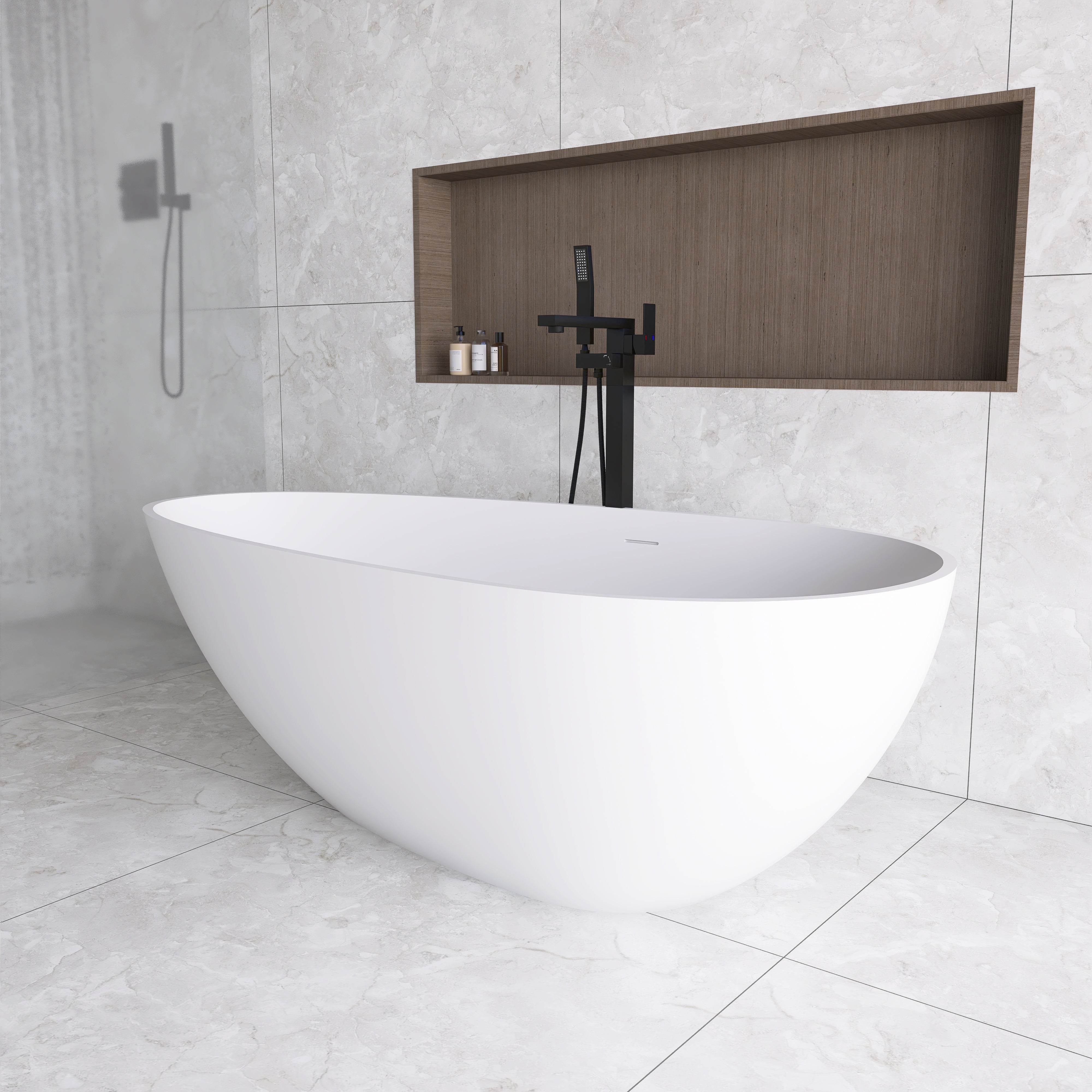 Solid Surface Freestanding Bathtub in Matte White