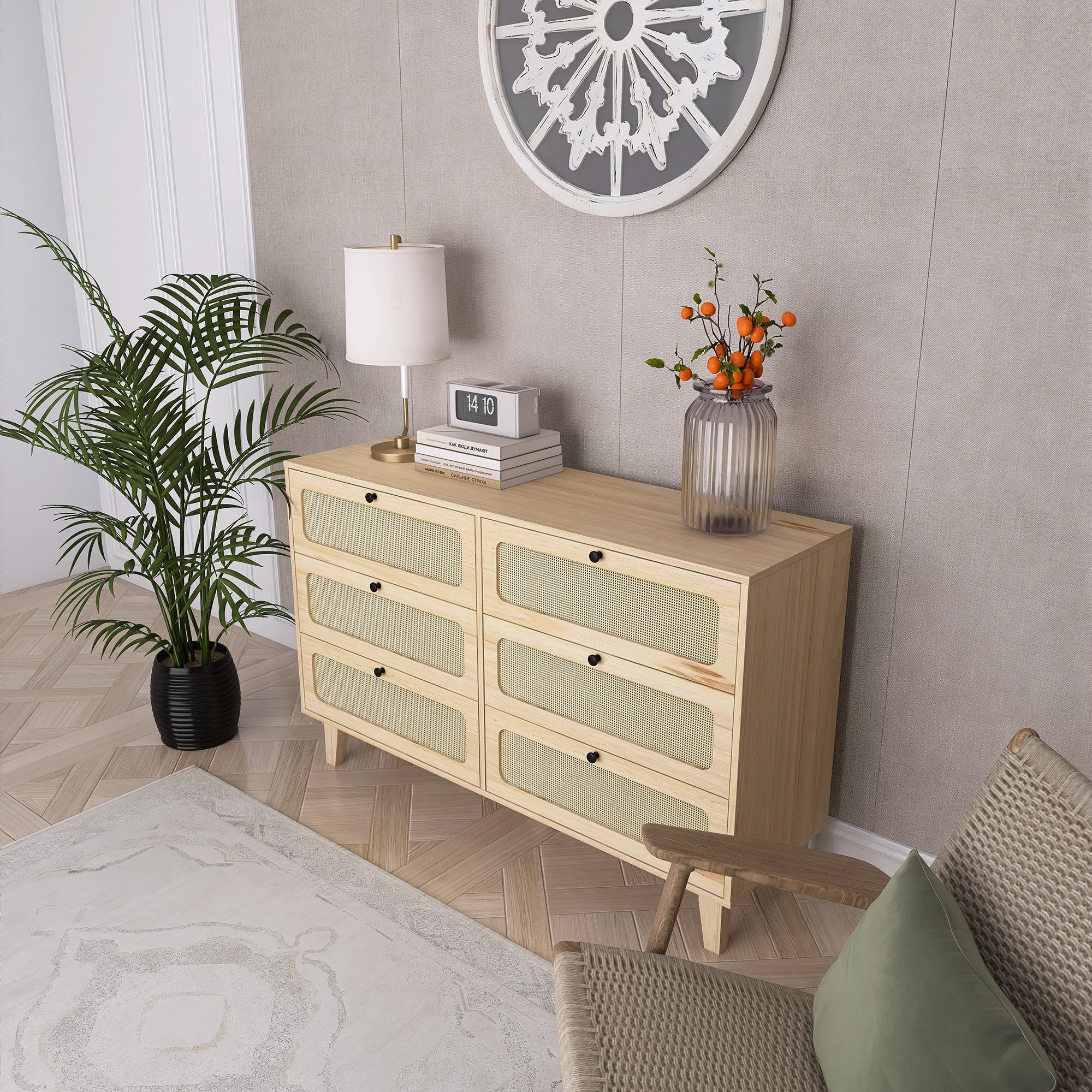 52 Inches 6-Drawer MDF Double Dresser
