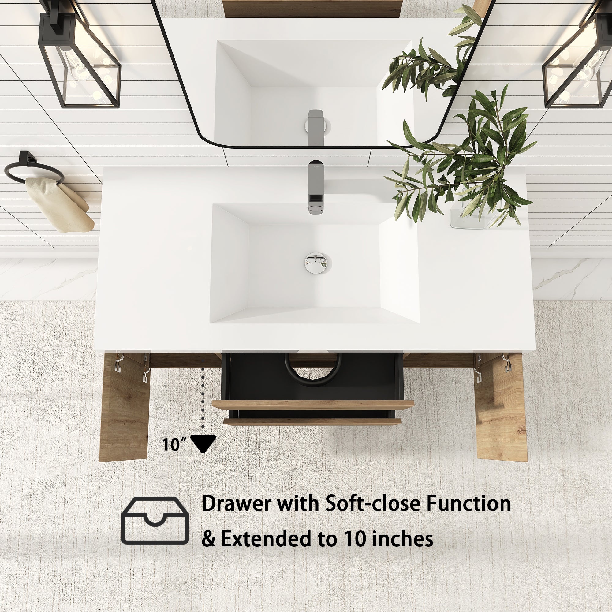 Wall-Mounted 2-drawer Bathroom Vanity Set with Integrated Resin Sink