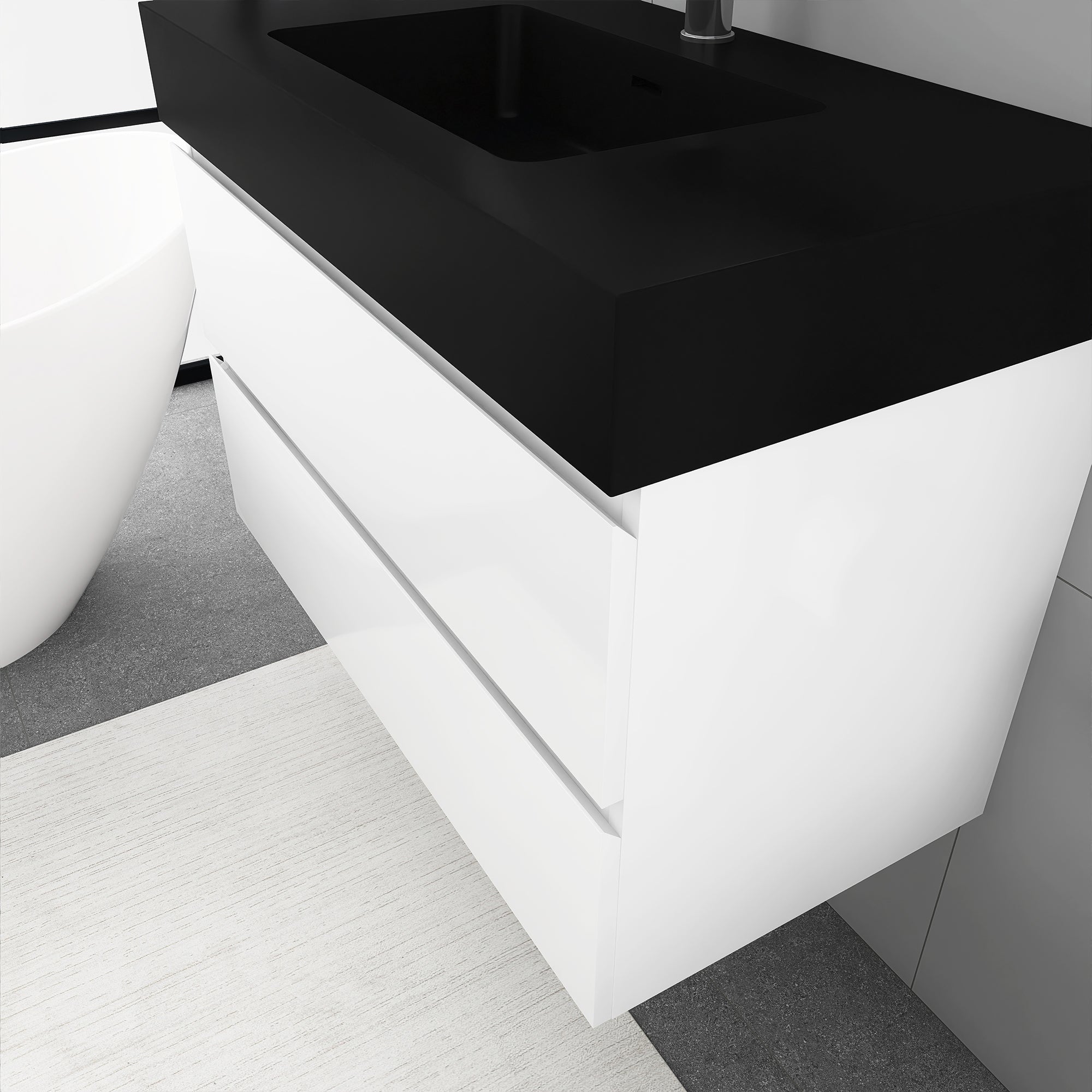 Staykiwi Wall-Mounted Bathroom Vanity Set with Black Integrated Solid Surface Sink