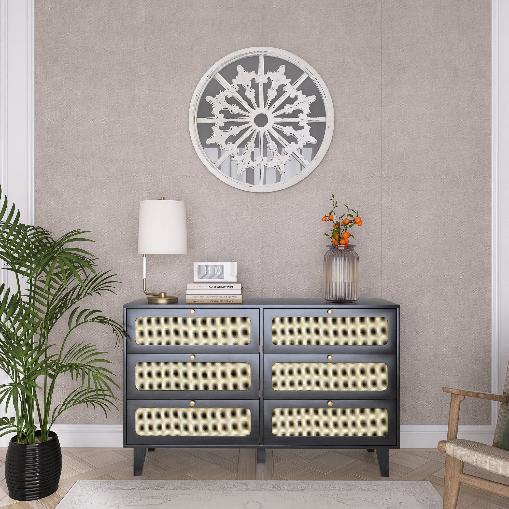 52 Inches 6-Drawer MDF Double Dresser