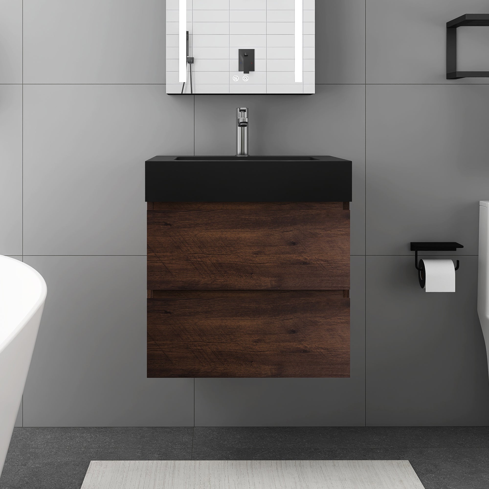 Staykiwi Wall-Mounted Bathroom Vanity Set with Black Integrated Solid Surface Sink