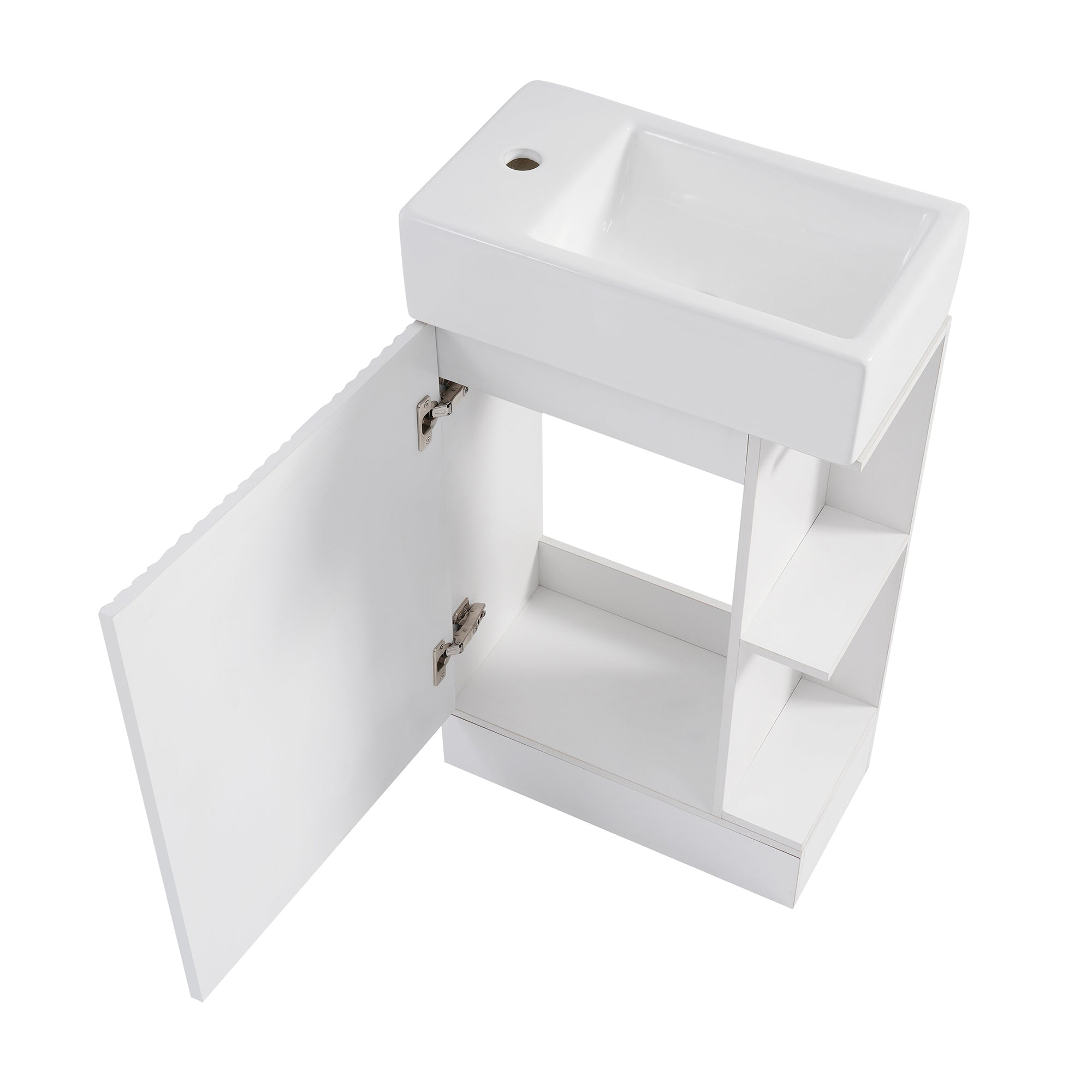 White 18.6 in.W x 33 in.H MDF Bathroom Vanity with Ceramic Sink and Two-tier Shelf