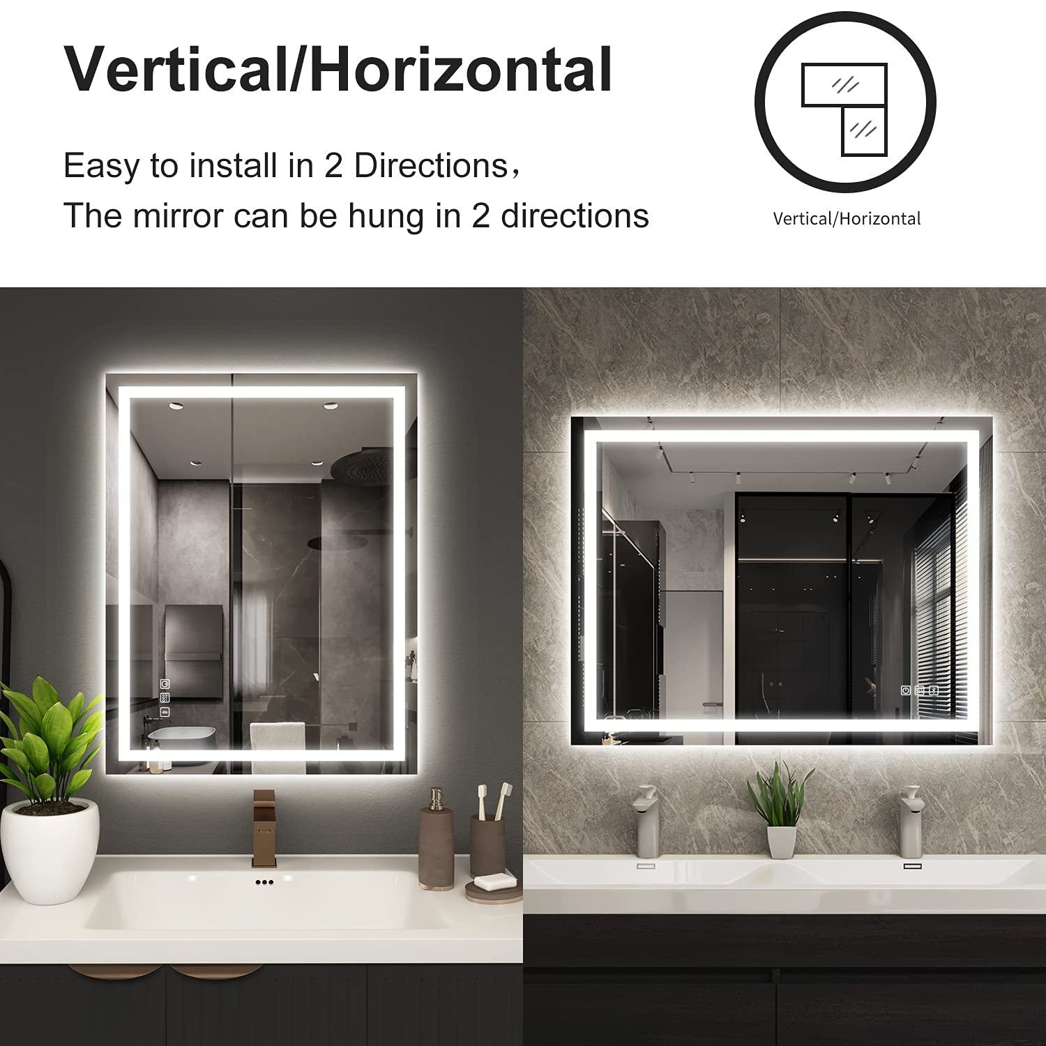 Round Frameless Anti-Fog Multi-functional Wall-Mount LED Bathroom Vanity Mirror