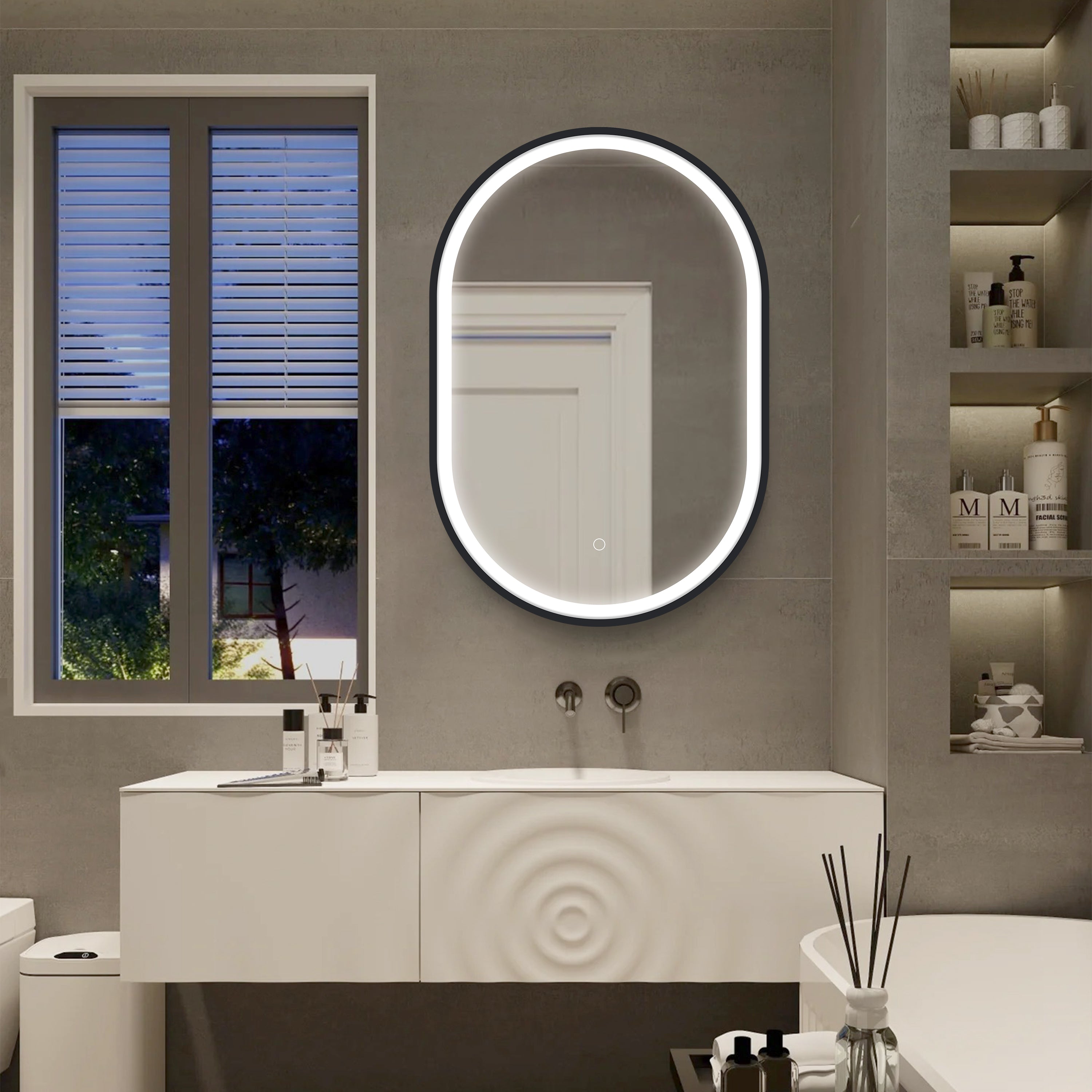 21 in. W x 31 in. H Black Framed Wall Mounted Bathroom Medicine Cabinet with LED Mirror