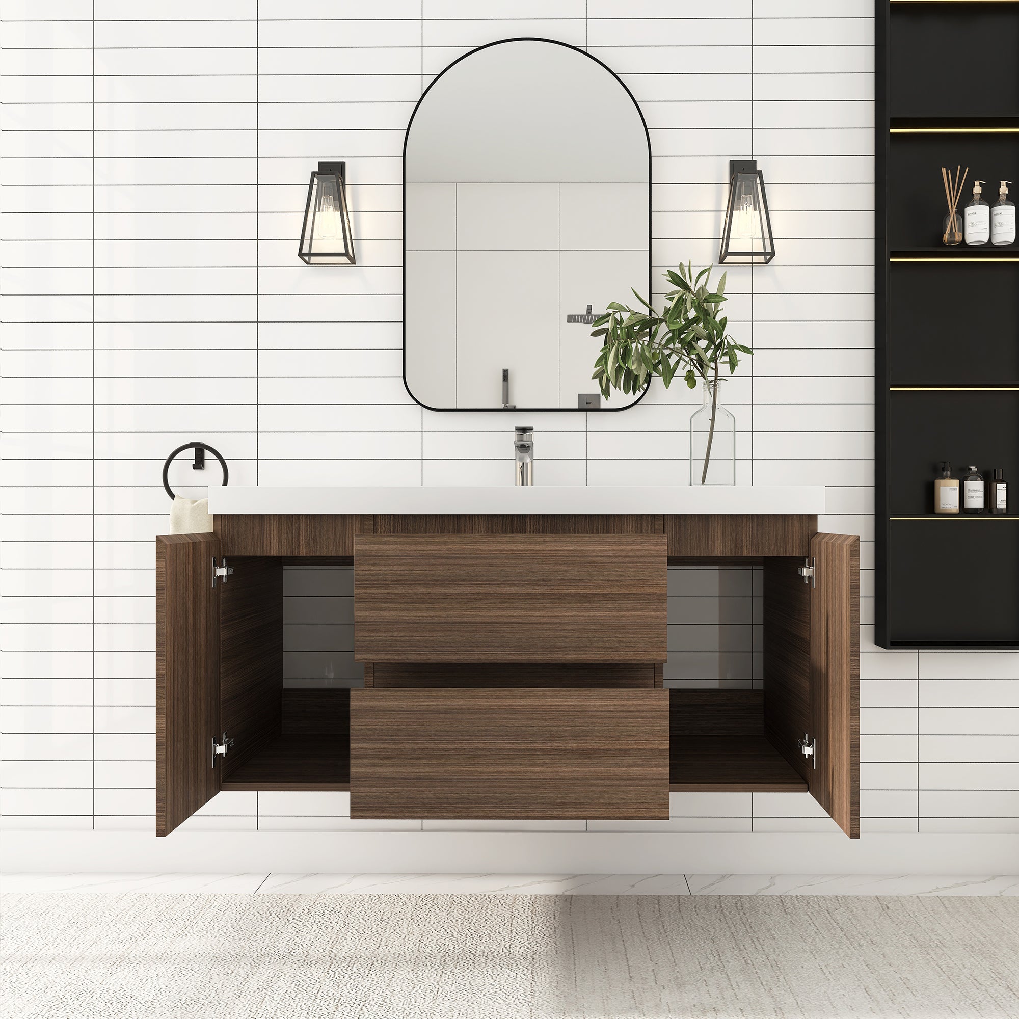 Wall-Mounted 2-drawer Bathroom Vanity Set with Integrated Resin Sink