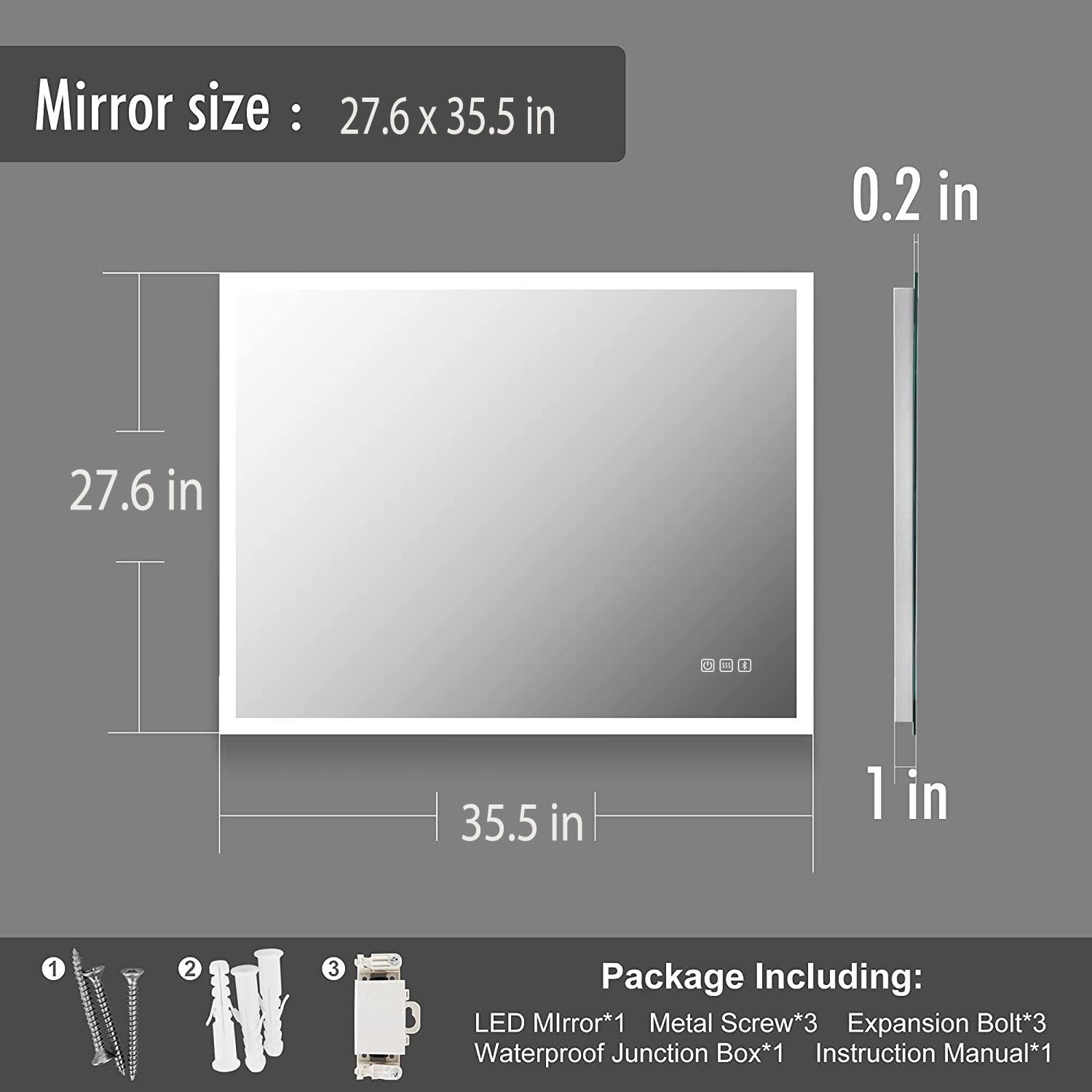24 in. W x 35 in. H Large Oval Frameless Wall-Mount Anti-Fog LED Light Bathroom Vanity Mirror